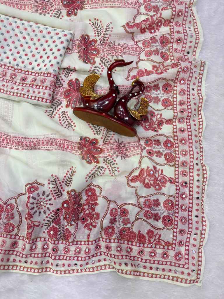 SOFT FOX GEORGETTE KATDANA REAL MIRROR WORK SAREE