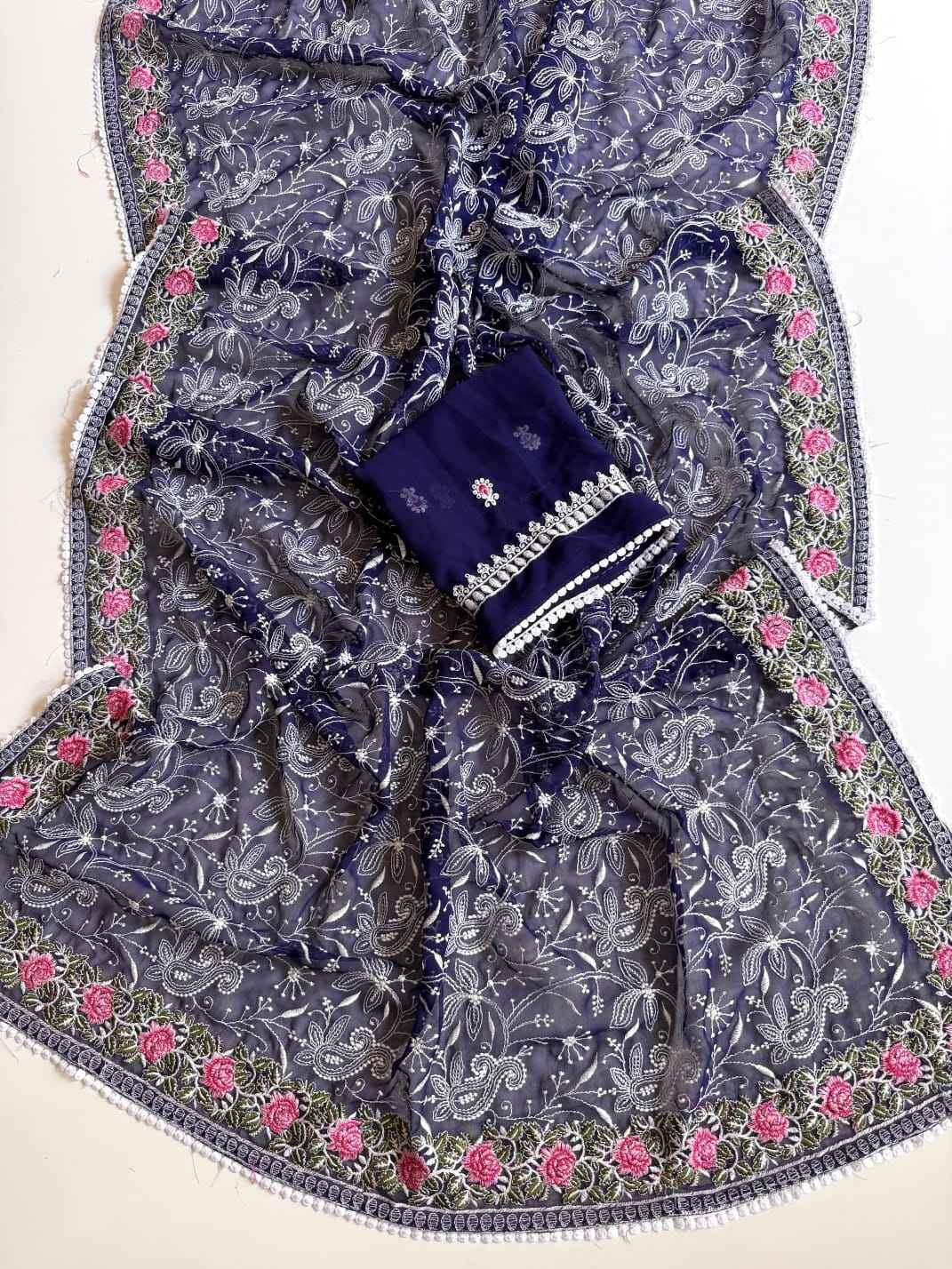 SOFT GEORGETTE CHIKANKARI WORK DESIGNER SAREE 