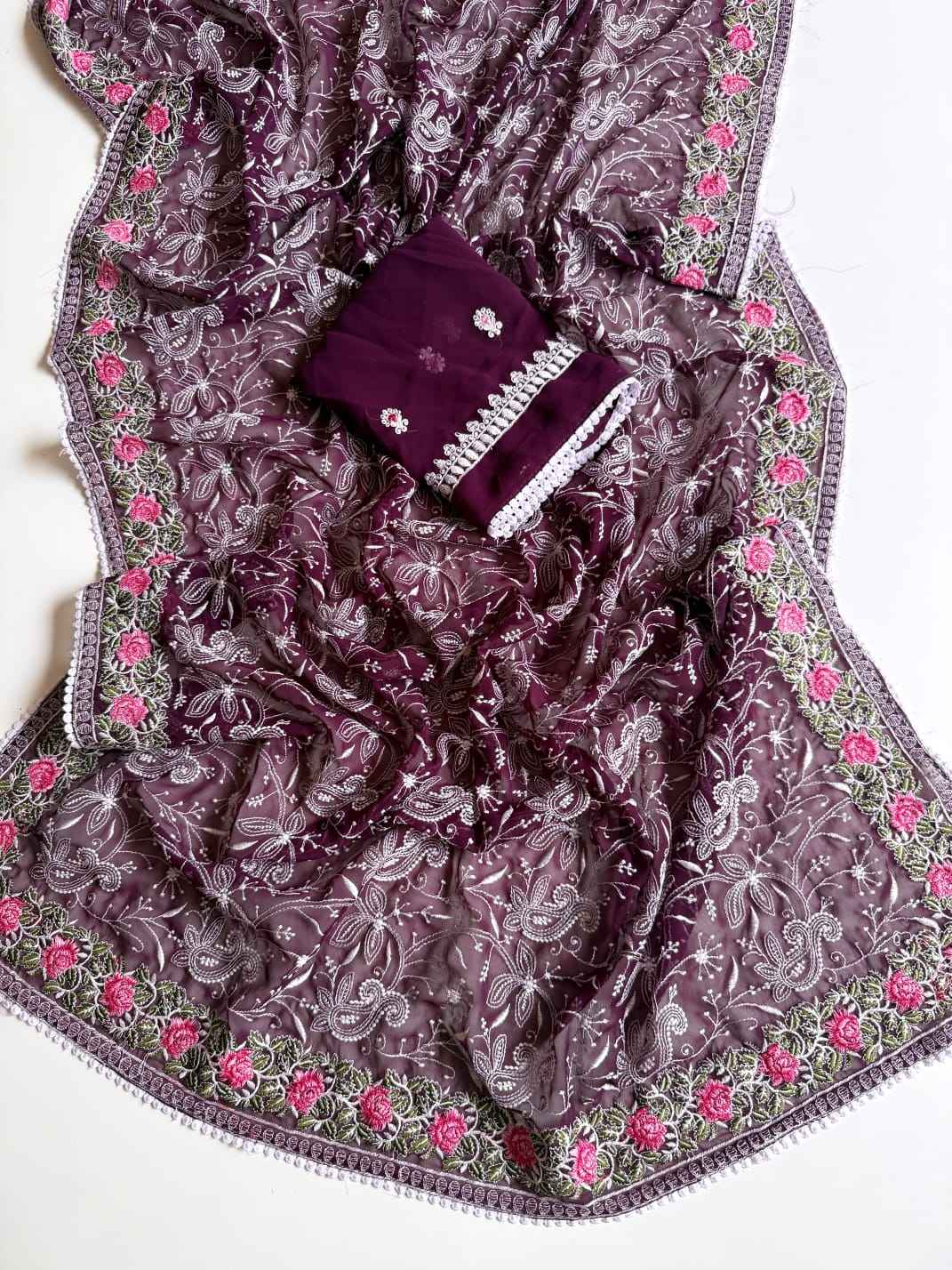SOFT GEORGETTE CHIKANKARI WORK DESIGNER SAREE 
