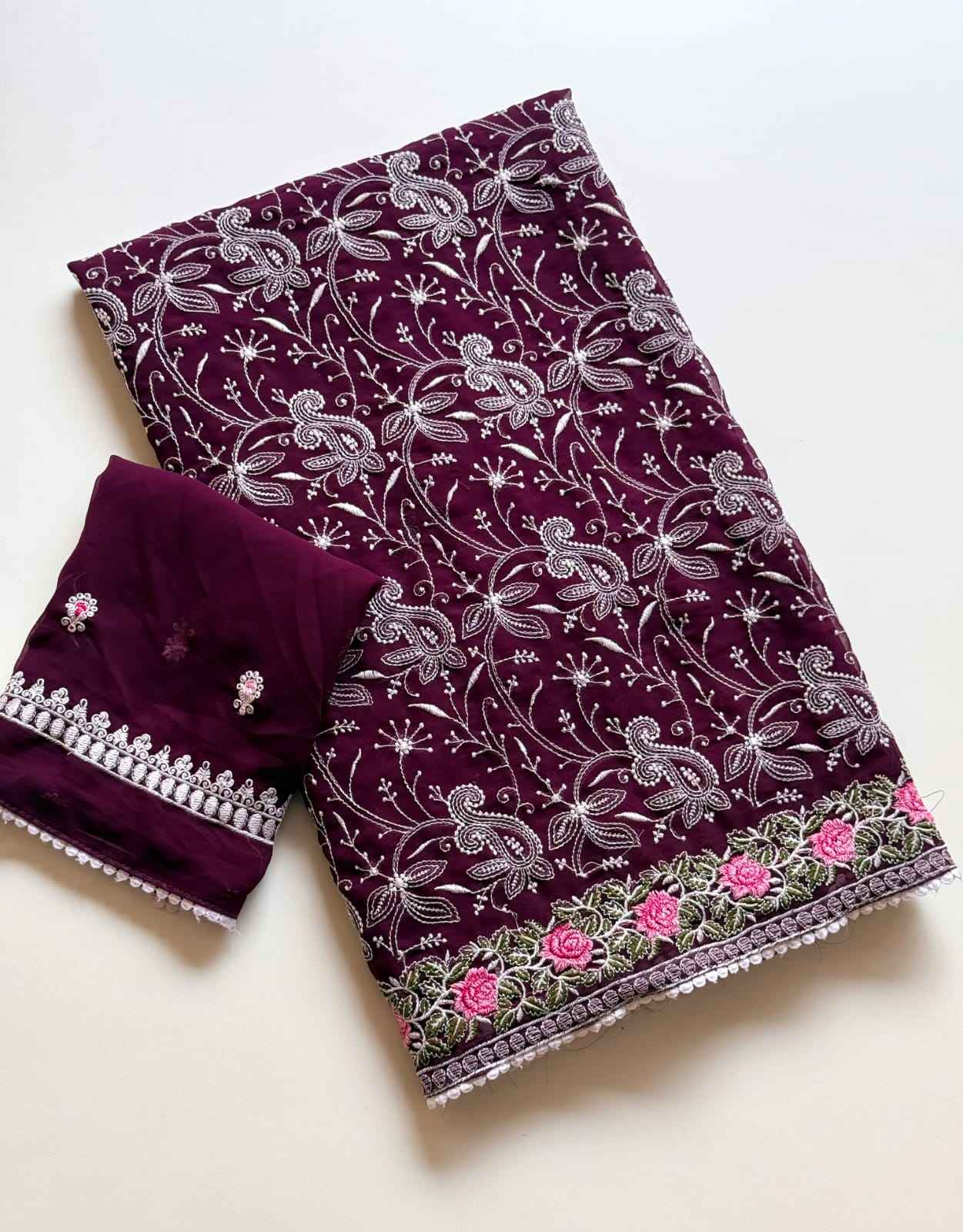 SOFT GEORGETTE CHIKANKARI WORK DESIGNER SAREE 
