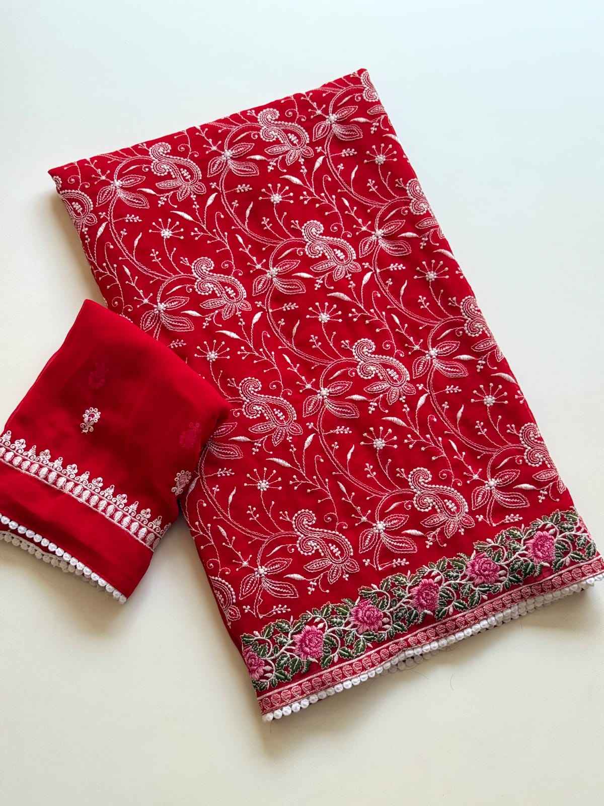 SOFT GEORGETTE CHIKANKARI WORK DESIGNER SAREE 