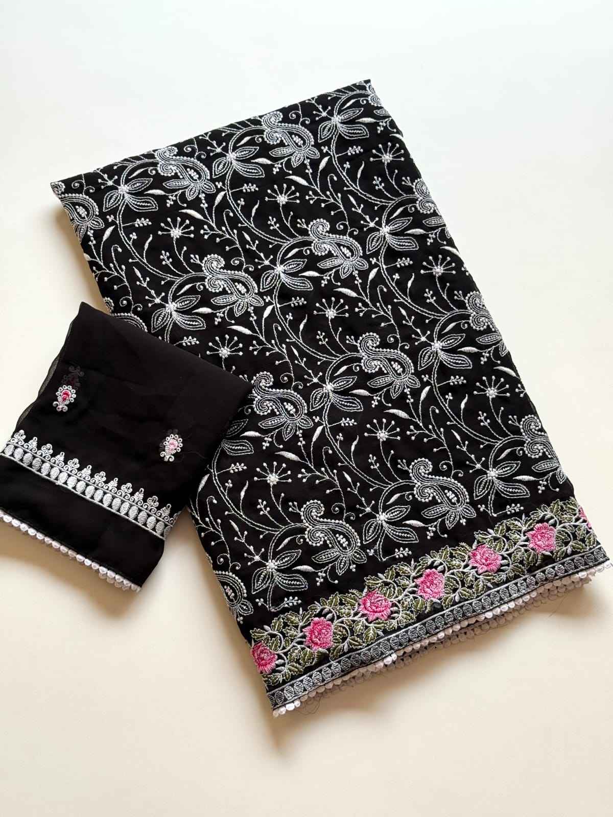 SOFT GEORGETTE CHIKANKARI WORK DESIGNER SAREE 