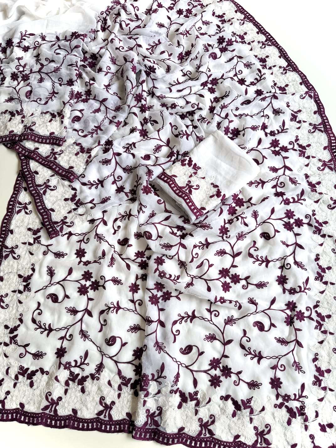 SOFT GEORGETTETHERD CHIKANKARI WORK DESIGNER SAREE