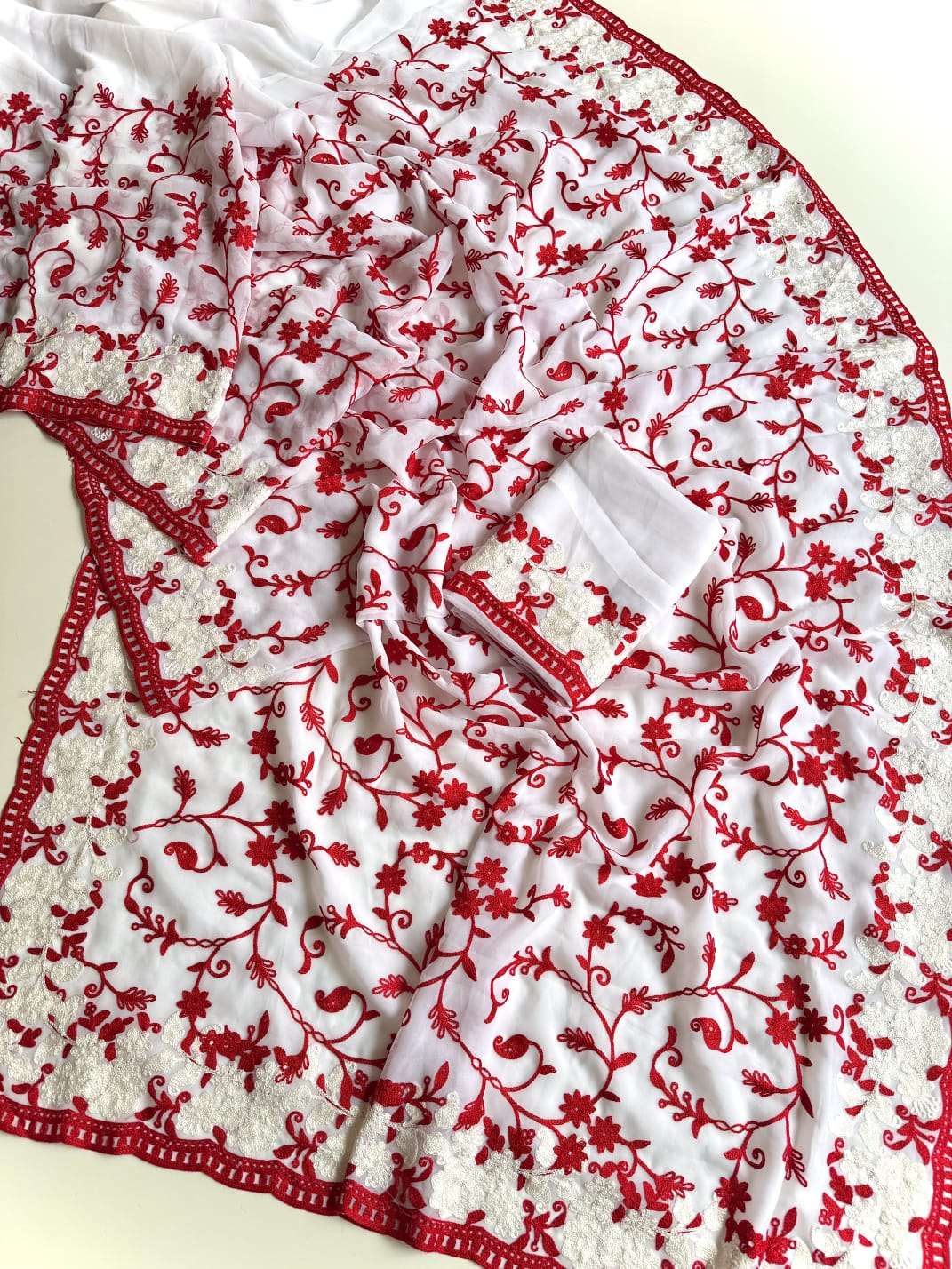SOFT GEORGETTETHERD CHIKANKARI WORK DESIGNER SAREE
