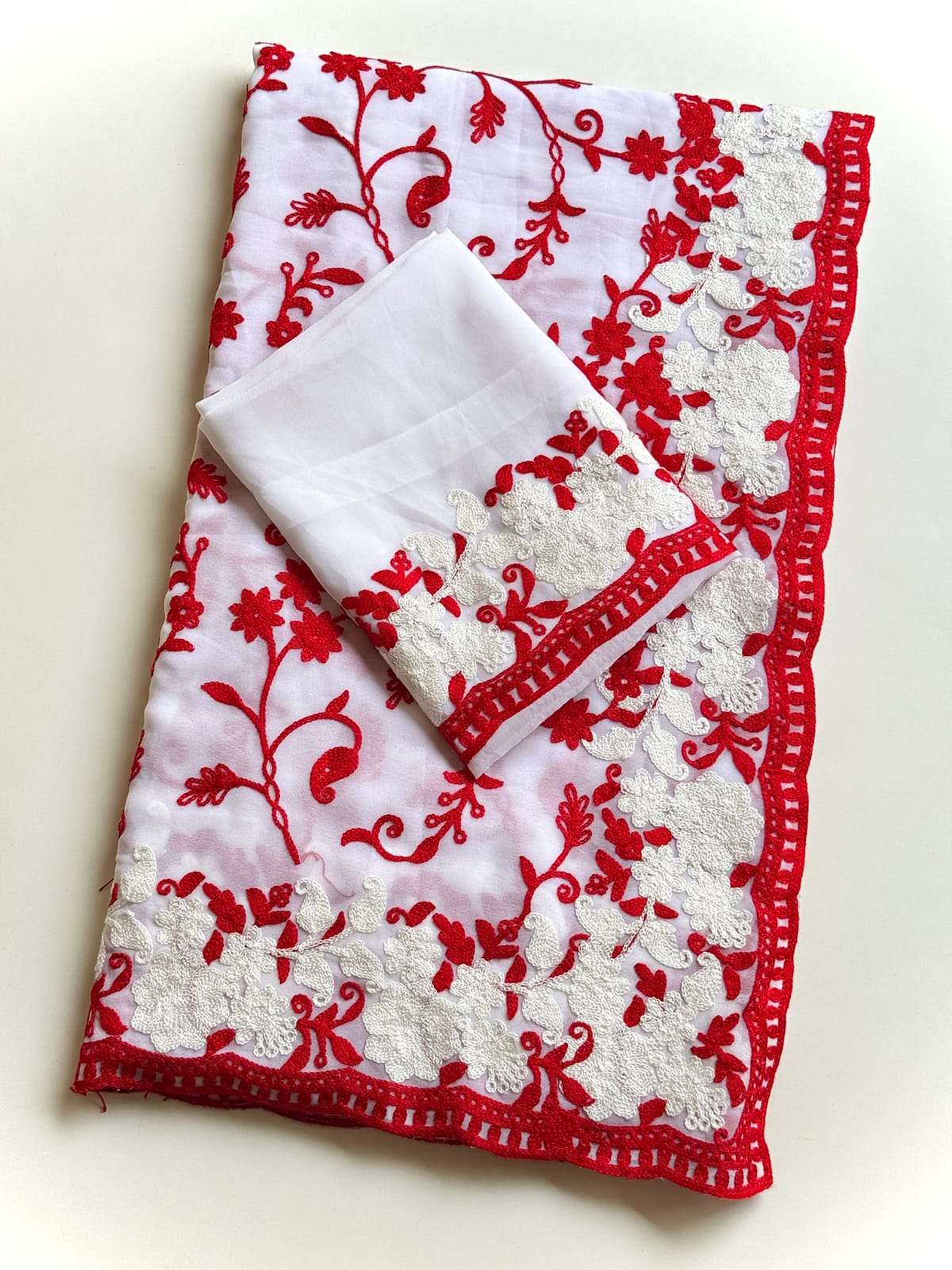 SOFT GEORGETTETHERD CHIKANKARI WORK DESIGNER SAREE