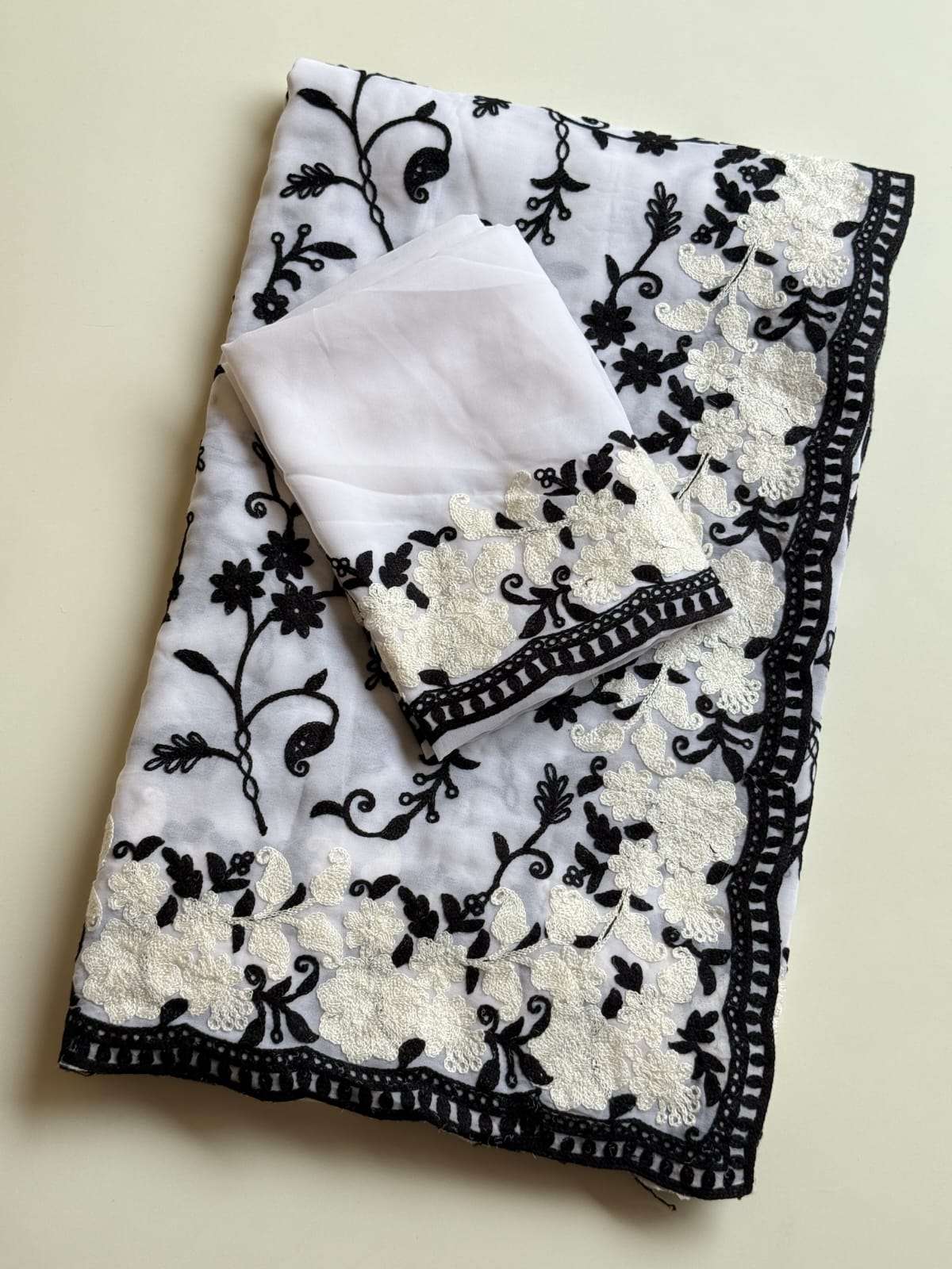 SOFT GEORGETTETHERD CHIKANKARI WORK DESIGNER SAREE