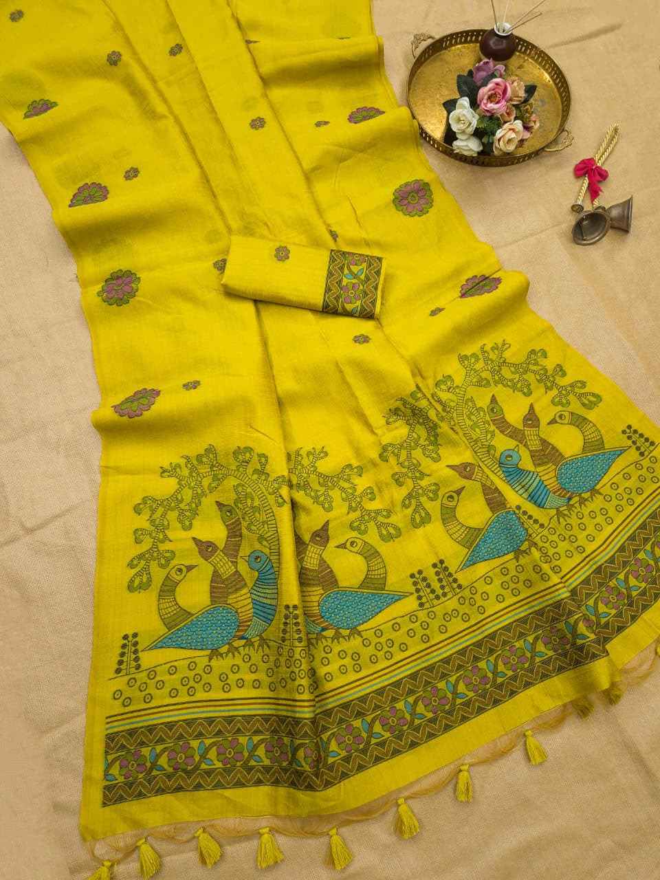 PREMIUM SOFT JUTE LINEN RESHAM WEAVING SAREE