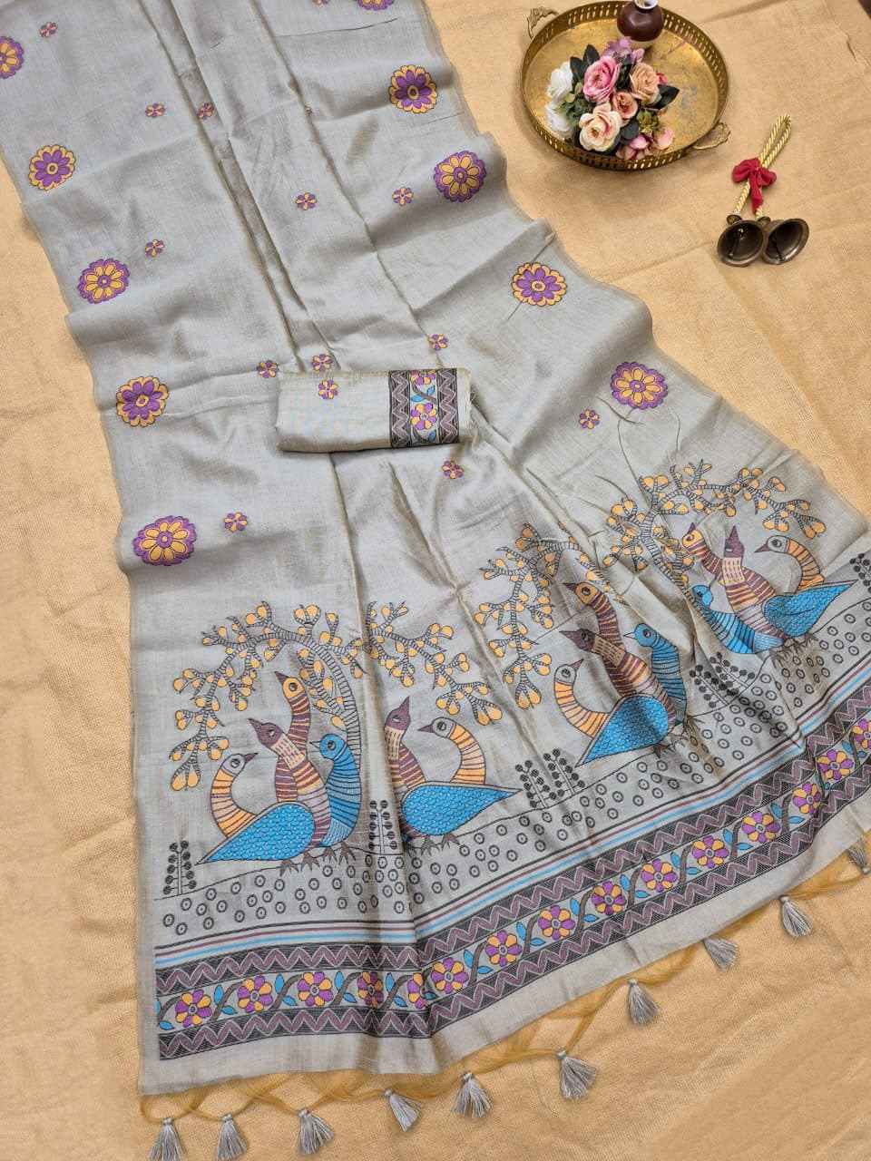 PREMIUM SOFT JUTE LINEN RESHAM WEAVING SAREE
