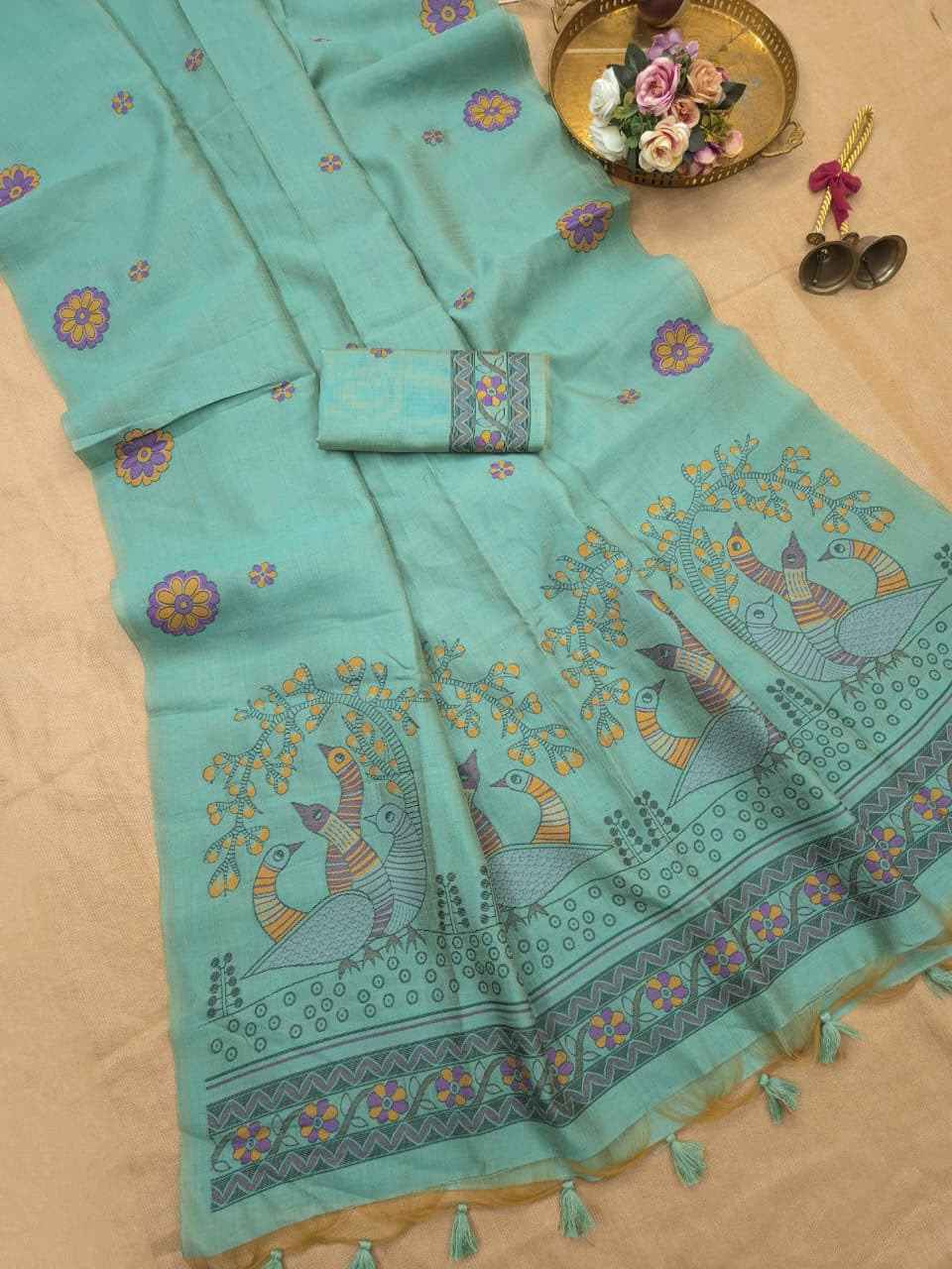 PREMIUM SOFT JUTE LINEN RESHAM WEAVING SAREE