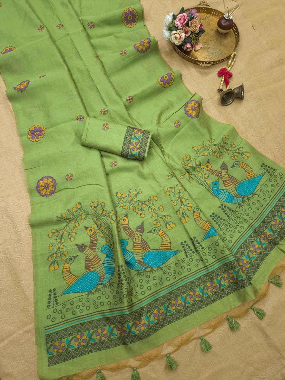 PREMIUM SOFT JUTE LINEN RESHAM WEAVING SAREE