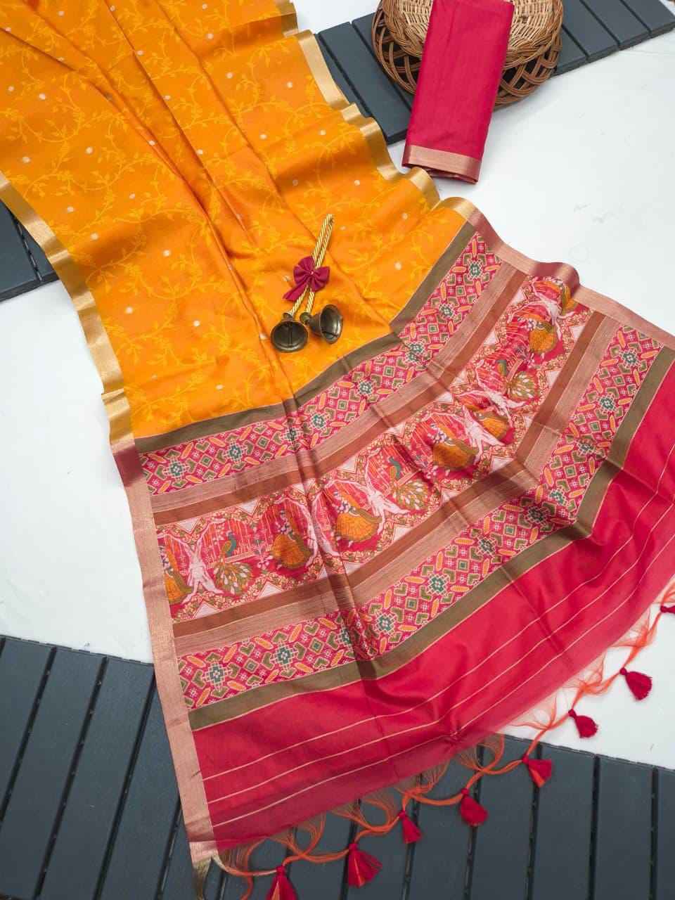 SOFT KHADI RAW SILK PATOLA ZARI WEAVING SAREE