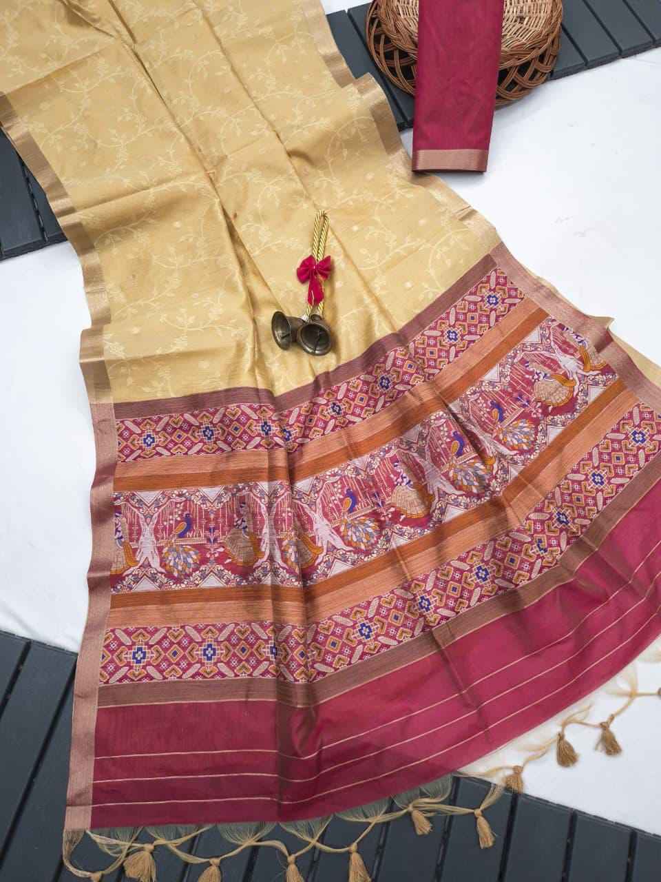 SOFT KHADI RAW SILK PATOLA ZARI WEAVING SAREE