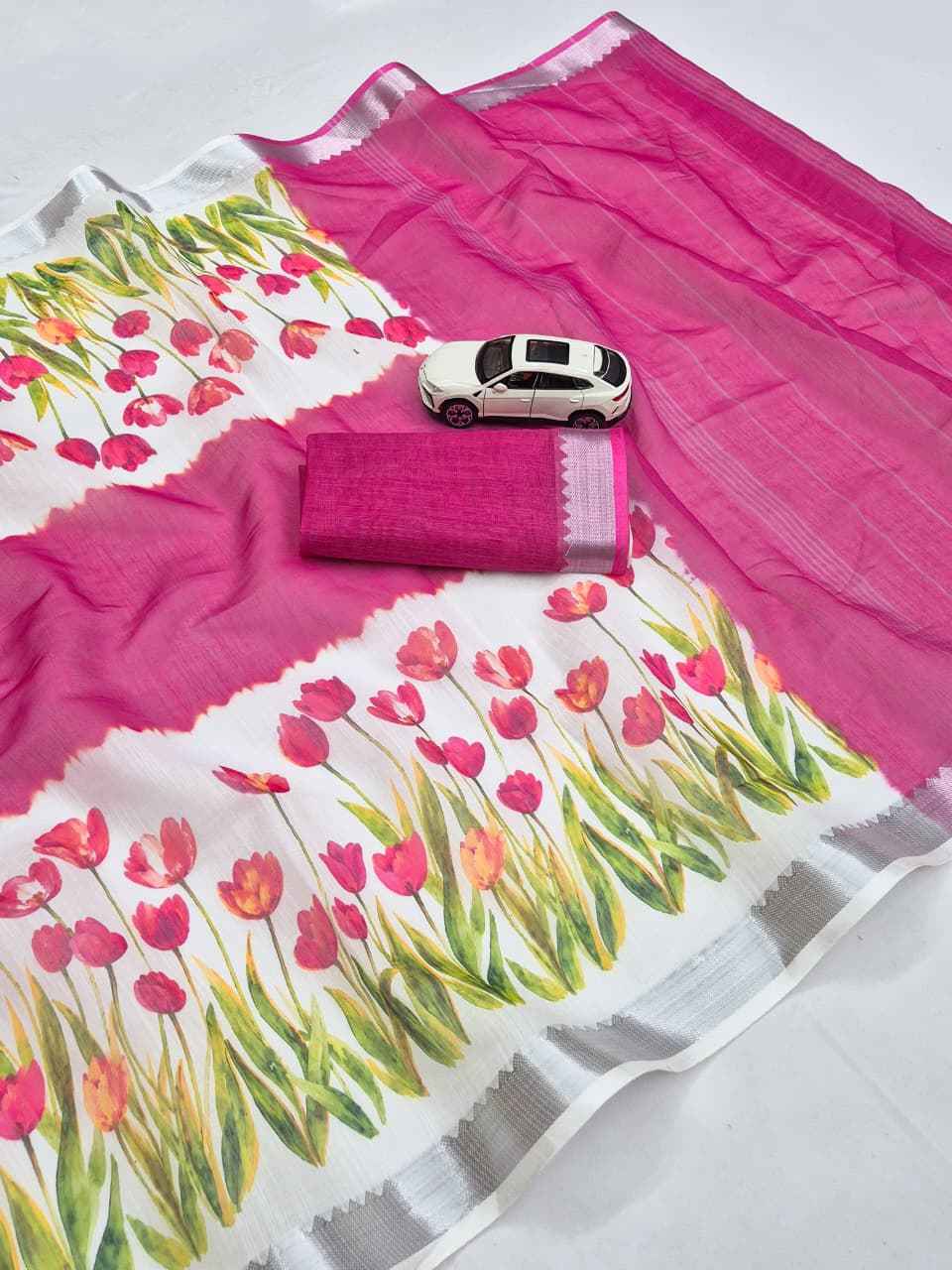 SOFT LINEN DIGITAL PRINTED MANGALAGIRI ZARI BORDER SAREE  MG699