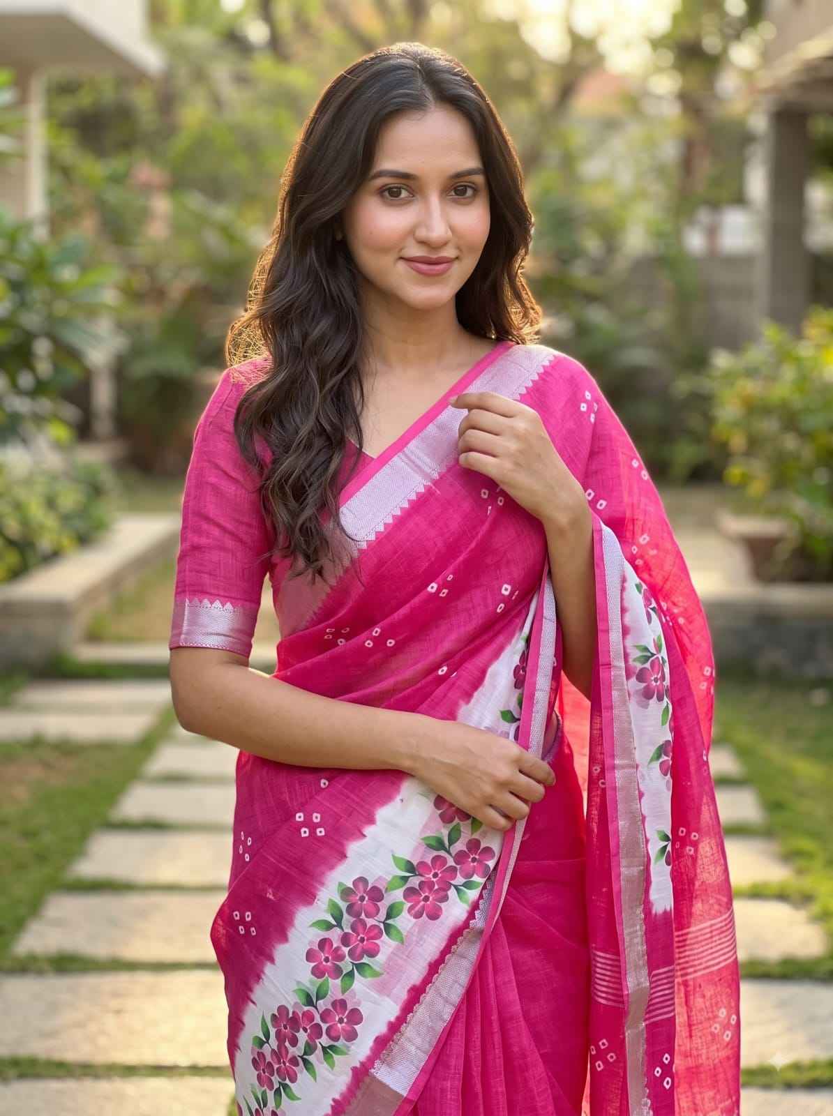 SOFT LINEN DIGITAL PRINTED MANGALAGIRI ZARI BORDER SAREE  MG699