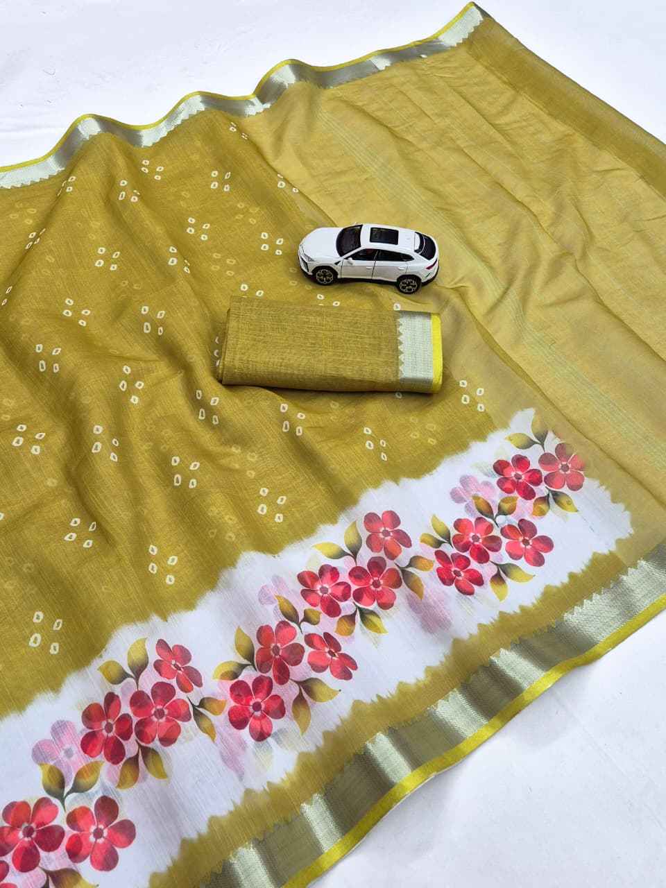 SOFT LINEN DIGITAL PRINTED MANGALAGIRI ZARI BORDER SAREE  MG699