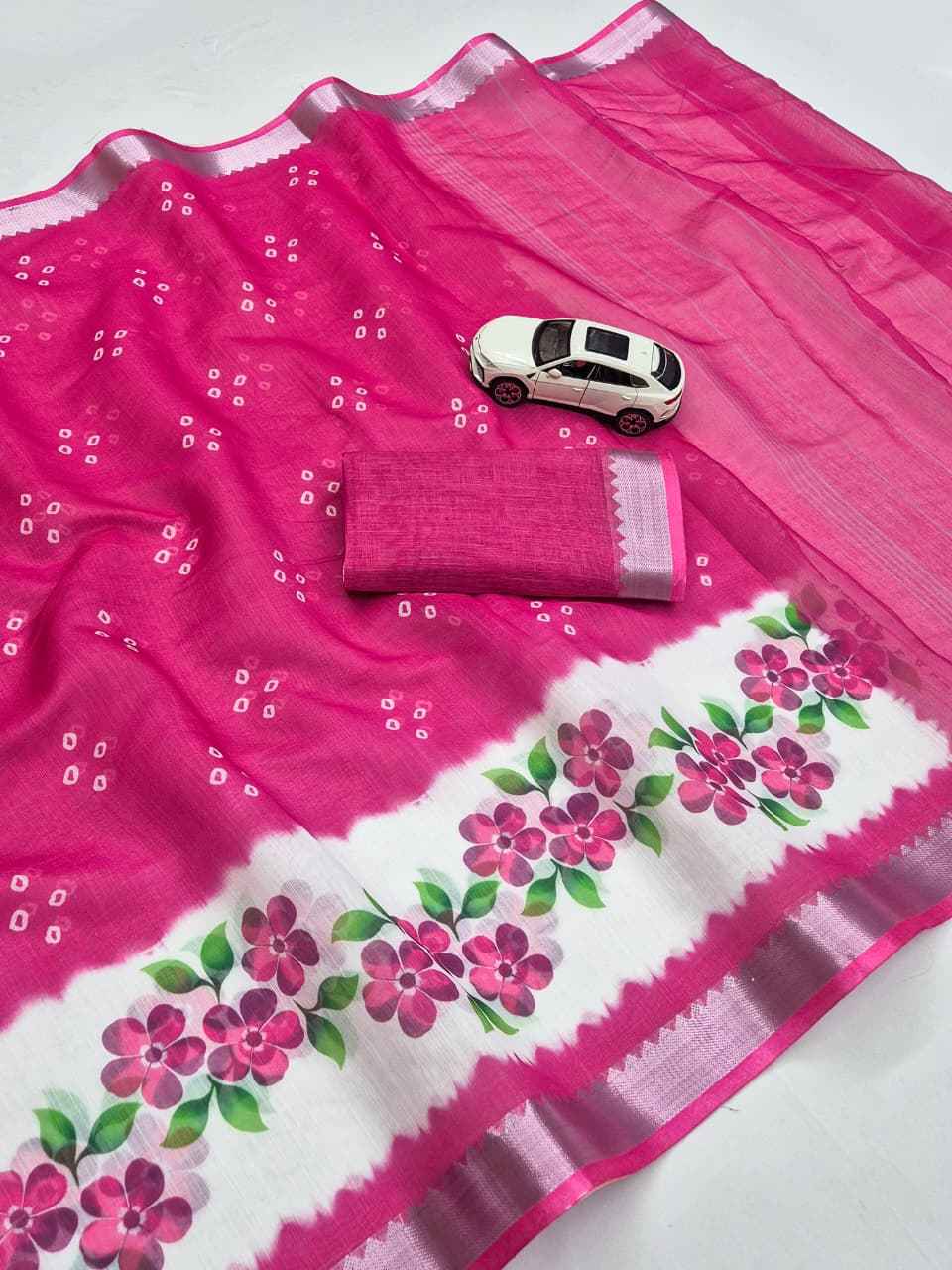 SOFT LINEN DIGITAL PRINTED MANGALAGIRI ZARI BORDER SAREE  MG699