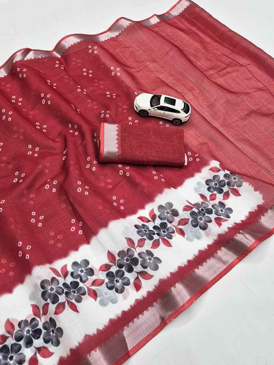 SOFT LINEN DIGITAL PRINTED MANGALAGIRI ZARI BORDER SAREE  MG699