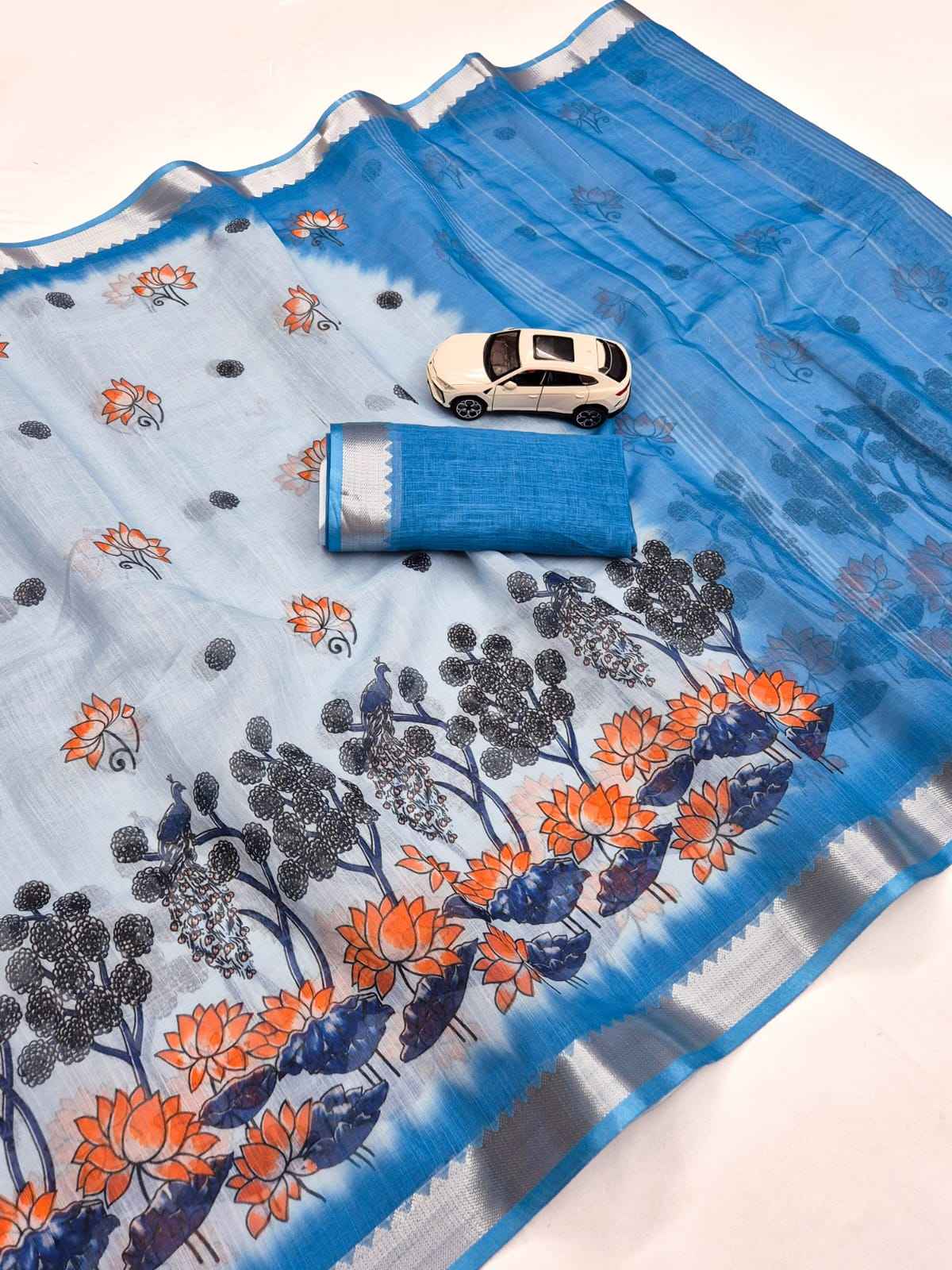 SOFT LINEN DIGITAL PRINTED MANGALAGIRI ZARI BORDER SAREE MG700