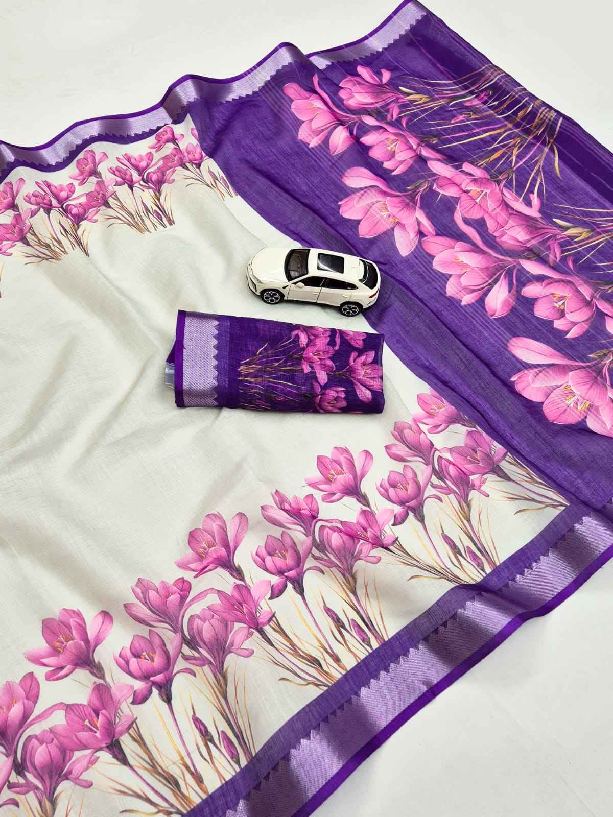 SOFT LINEN DIGITAL PRINTED MANGALAGIRI ZARI BORDER SAREE MG700