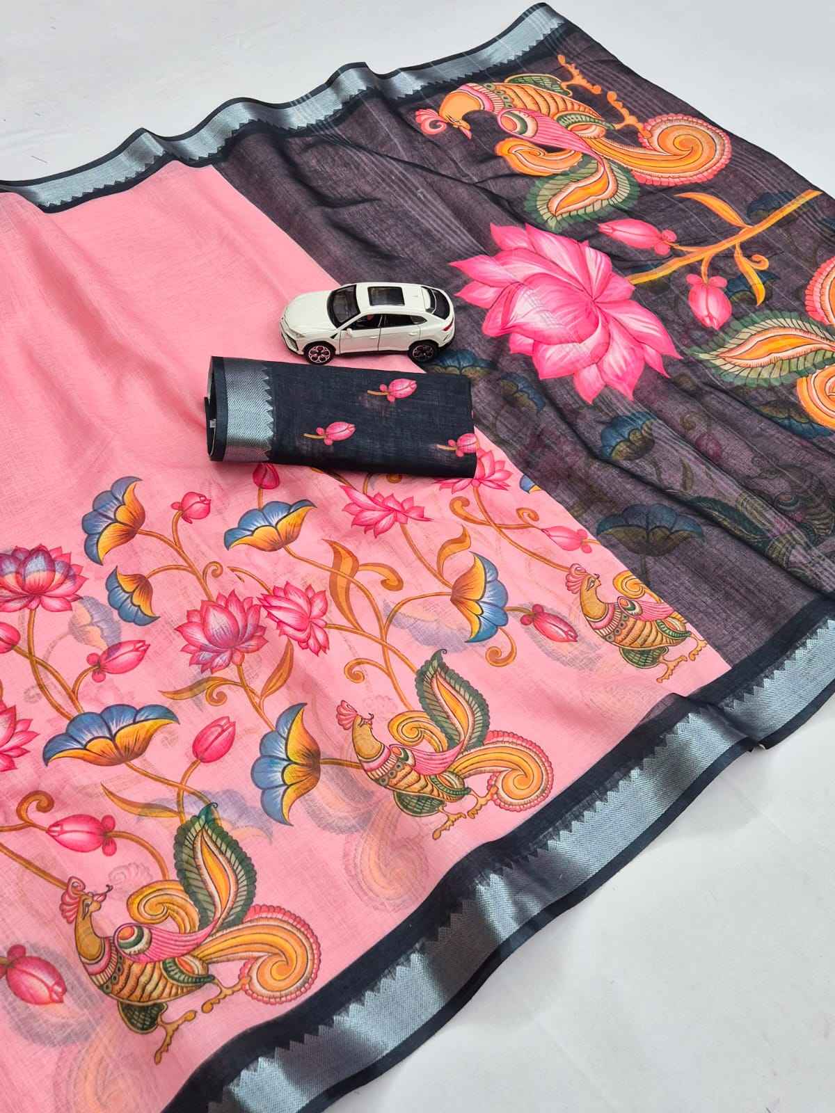 SOFT LINEN DIGITAL PRINTED MANGALAGIRI ZARI BORDER SAREE MG700