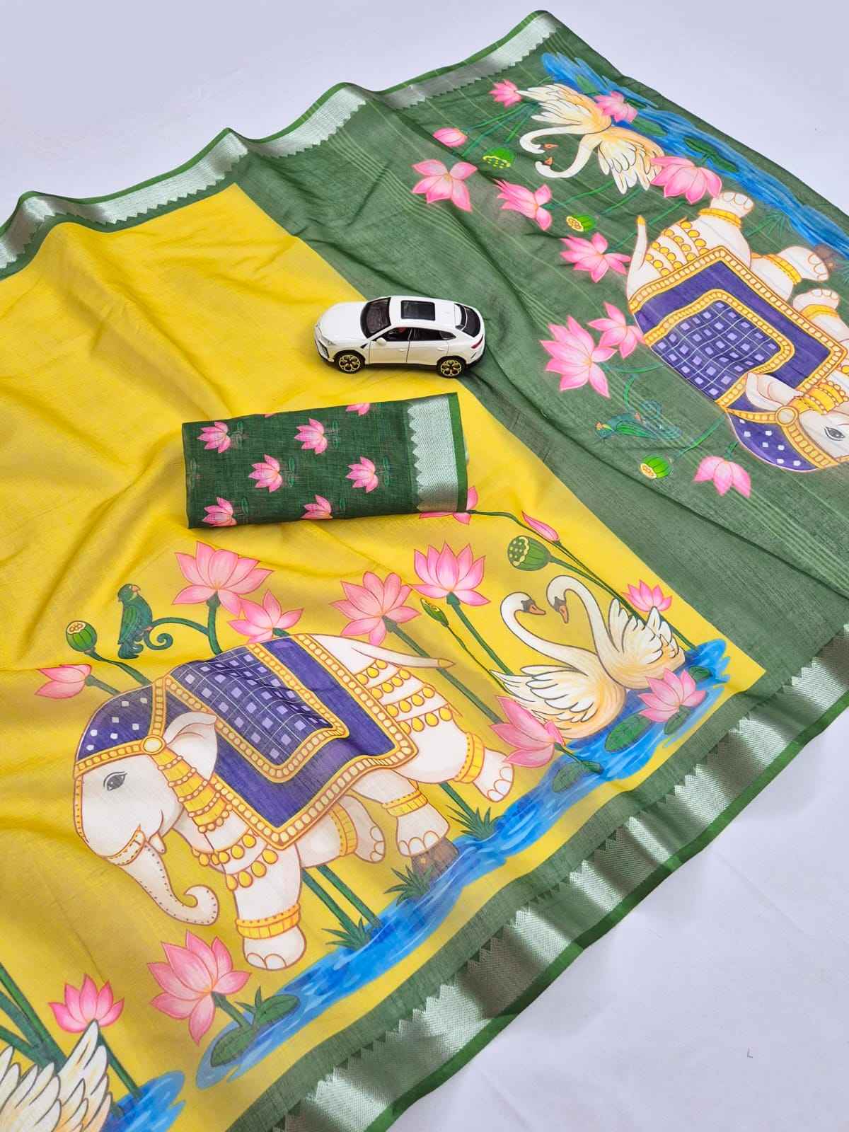SOFT LINEN DIGITAL PRINTED MANGALAGIRI ZARI BORDER SAREE MG700
