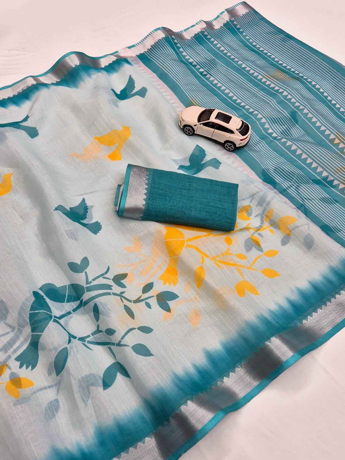 SOFT LINEN DIGITAL PRINTED MANGALAGIRI ZARI BORDER SAREE MG700