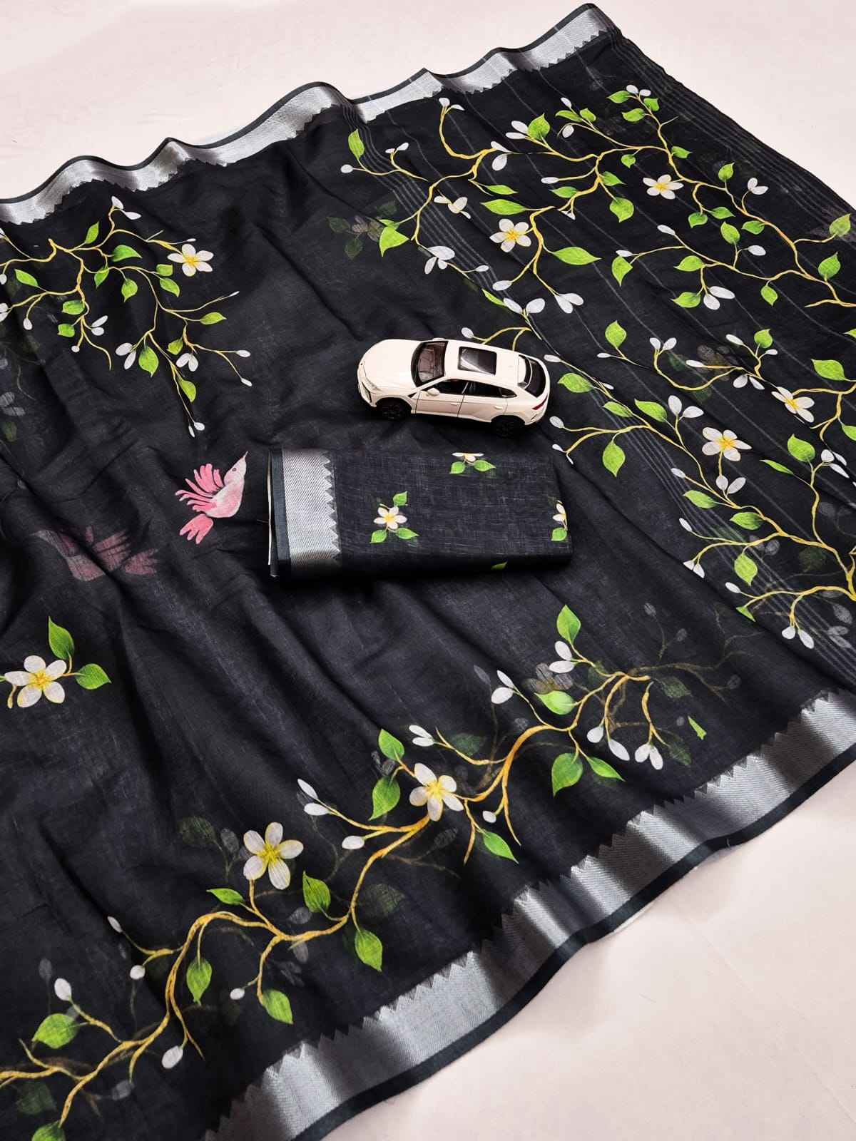 SOFT LINEN DIGITAL PRINTED MANGALAGIRI ZARI BORDER SAREE MG700