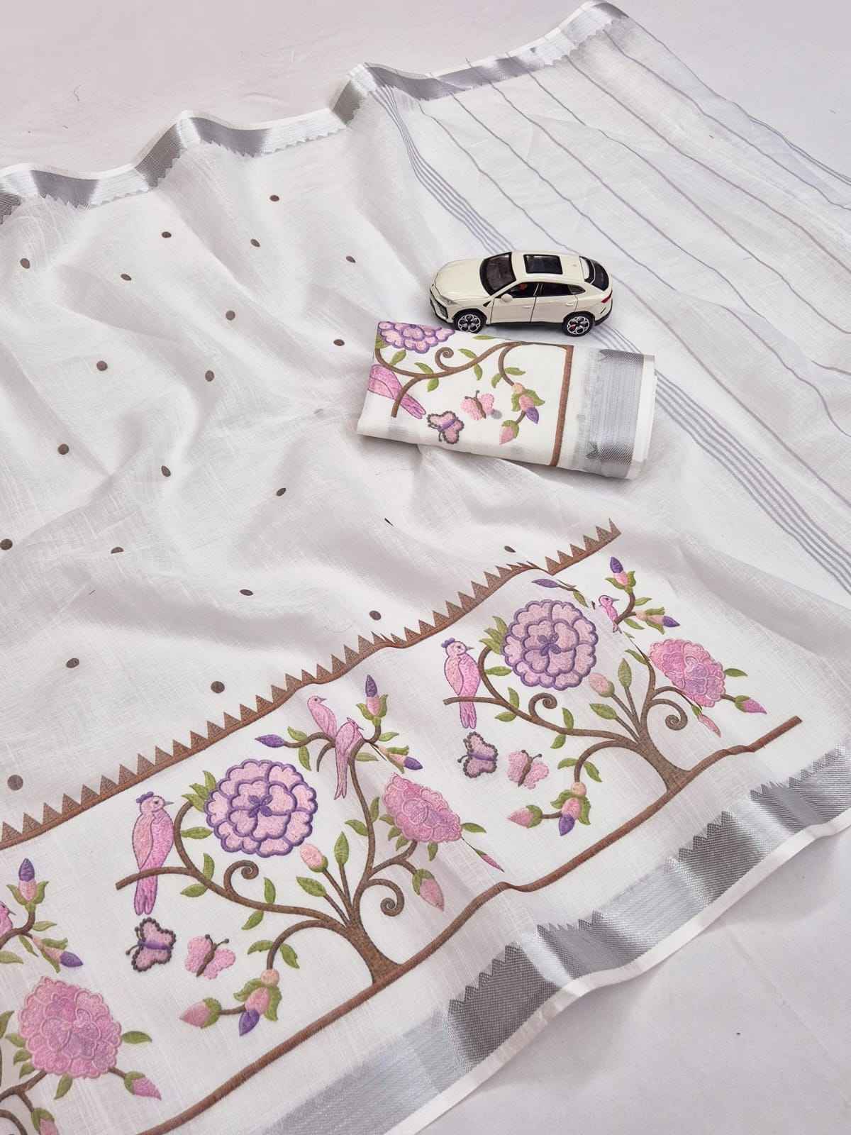 SOFT LINEN DIGITAL PRINTED MANGALAGIRI ZARI BORDER SAREE MG700