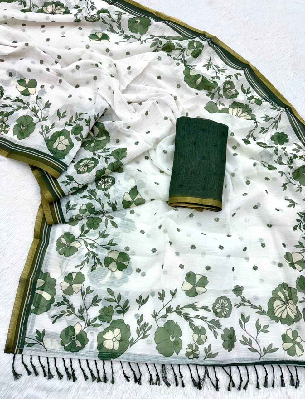 SOFT LINEN DIGITAL PRINTED SILVER BORDER SAREE 