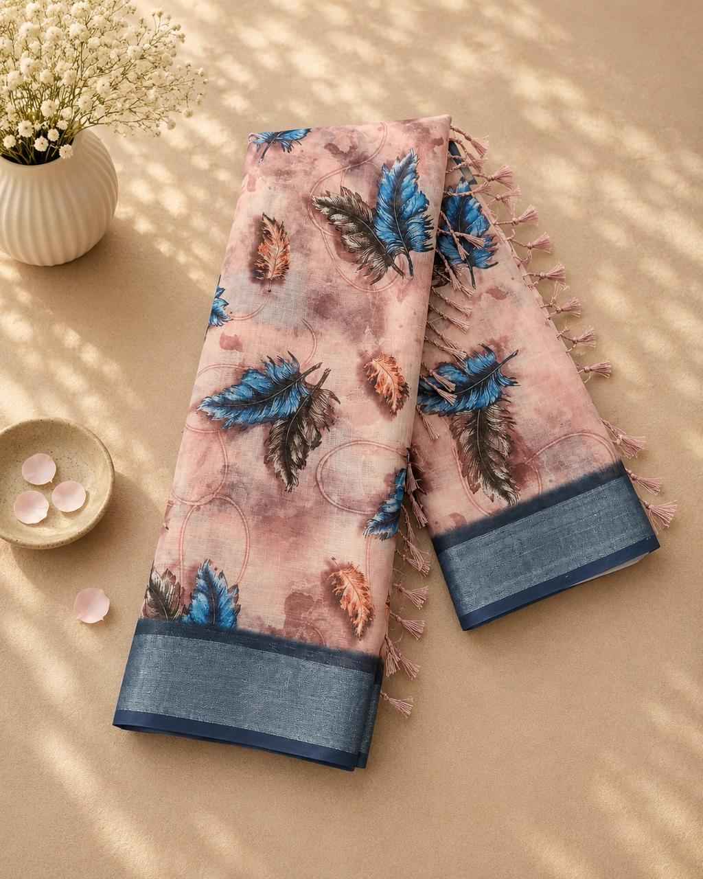 SOFT LINEN DIGITAL PRINTED SAREE 