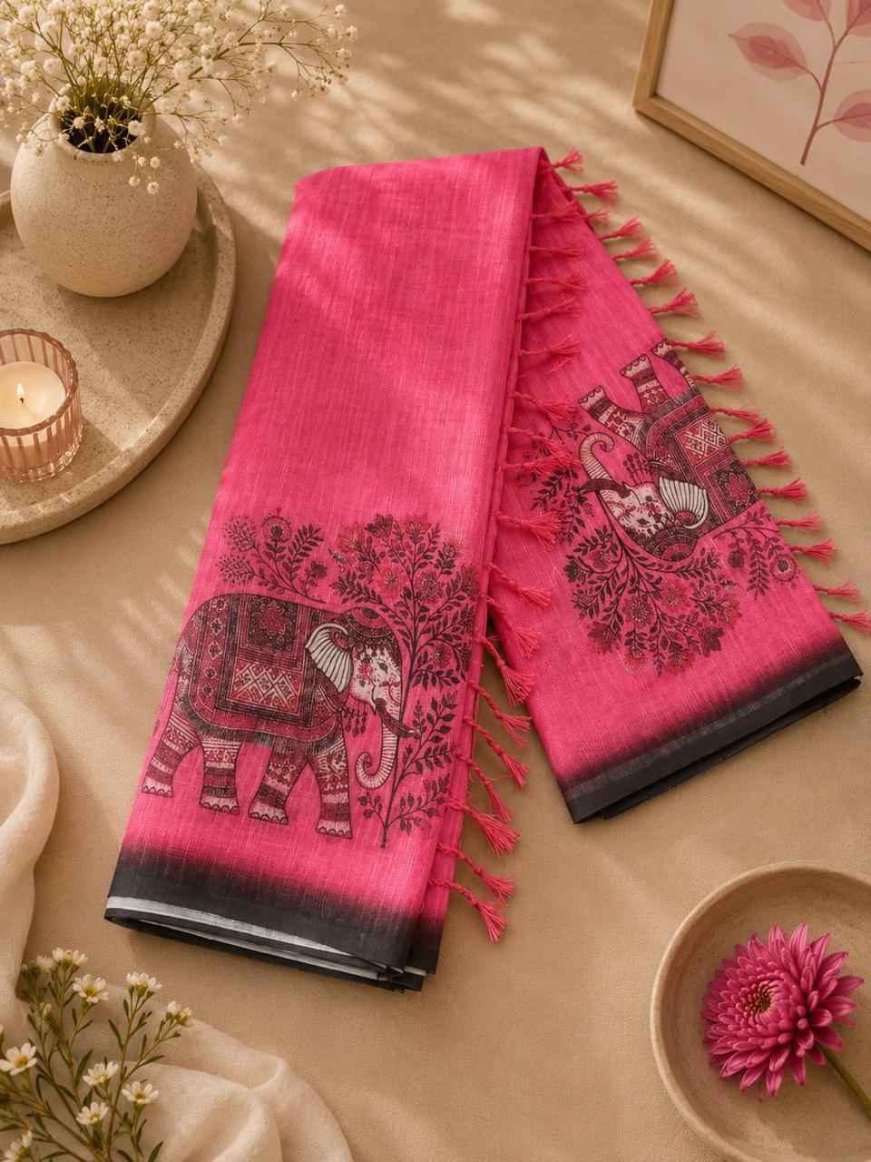 SOFT LINEN DIGITAL PRINTED SAREE 