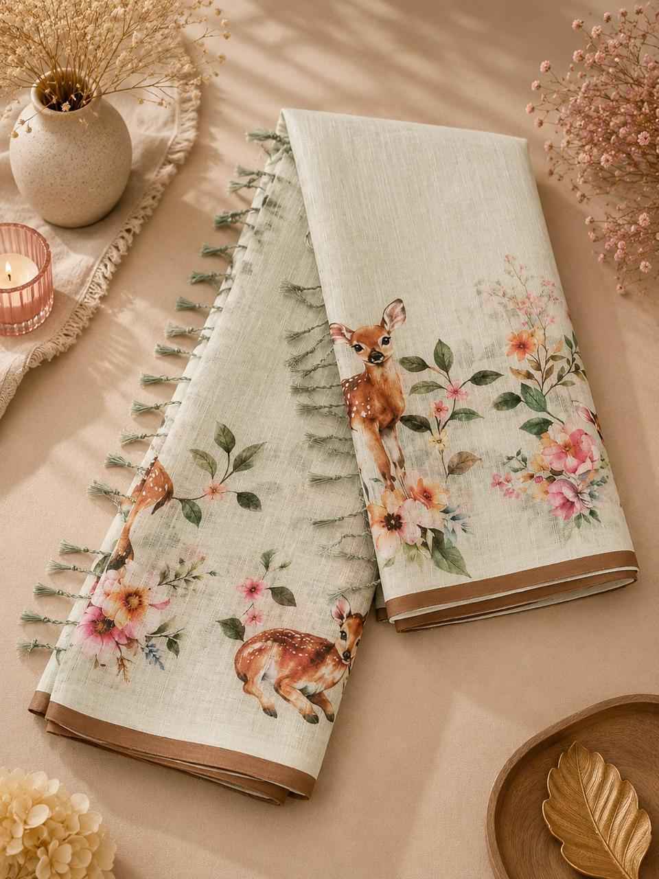 SOFT LINEN DIGITAL PRINTED SAREE 