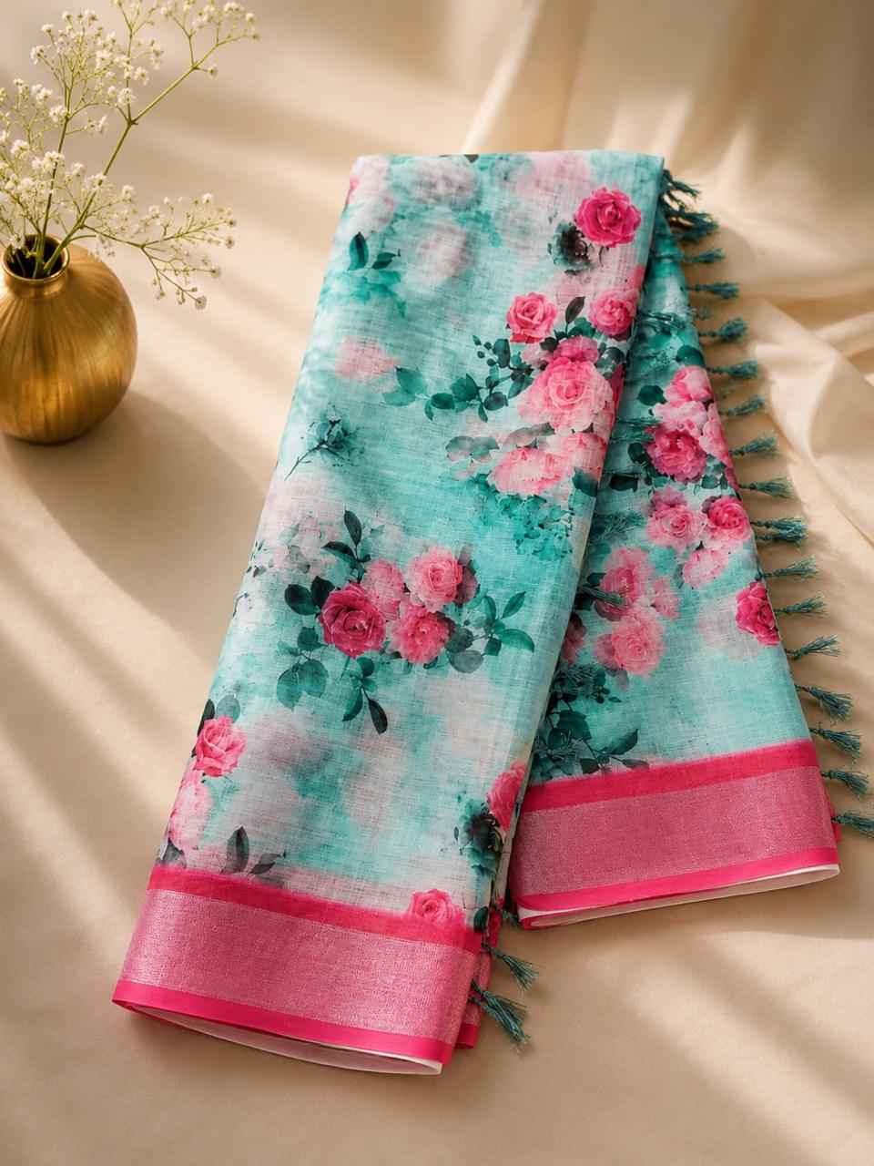 SOFT LINEN DIGITAL PRINTED SAREE 