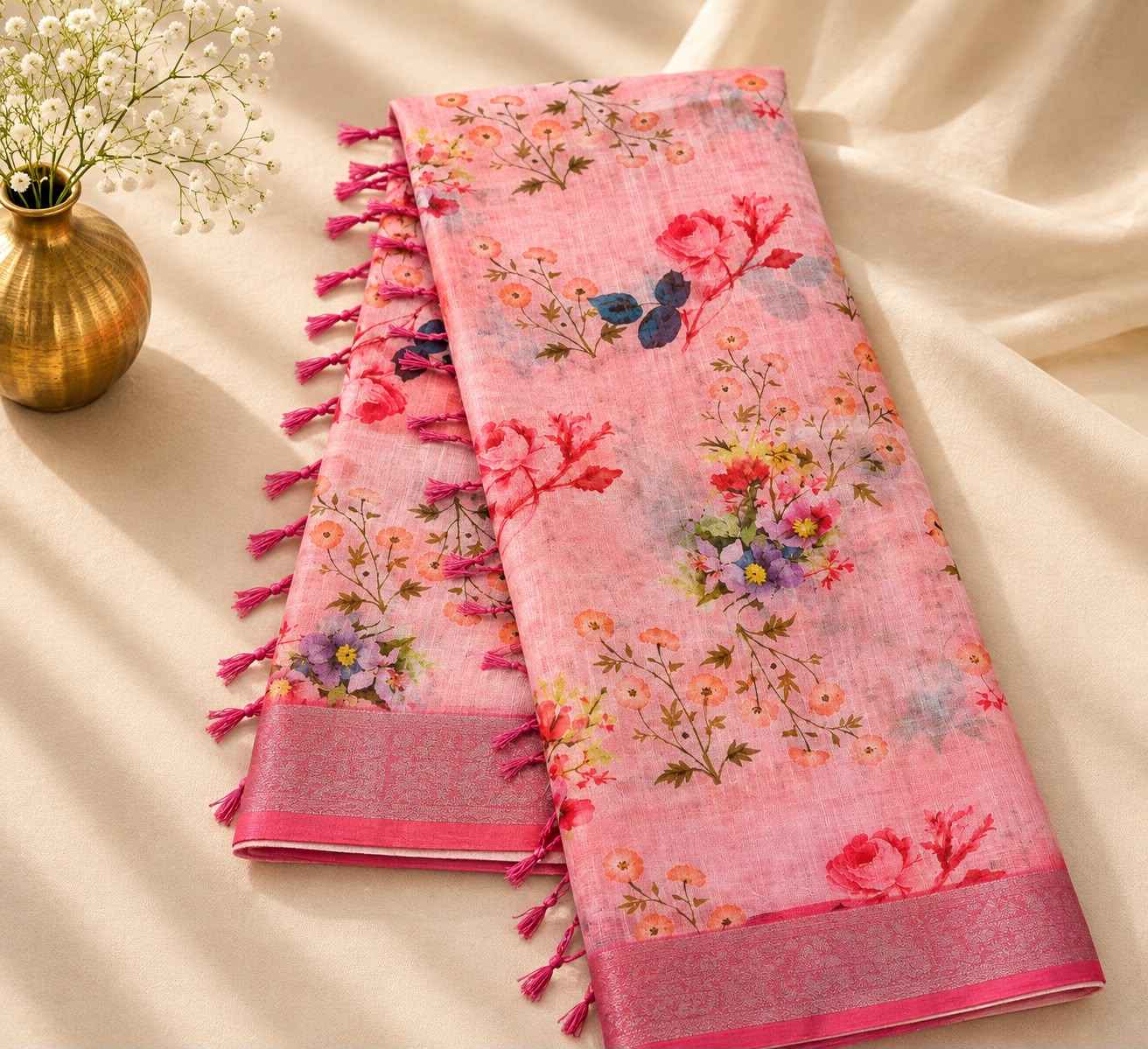SOFT LINEN DIGITAL PRINTED SAREE 