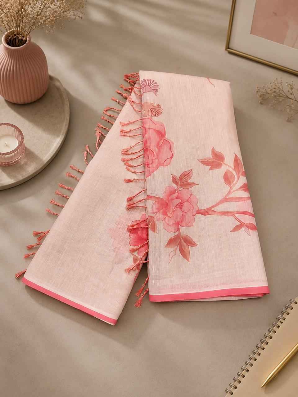 SOFT LINEN DIGITAL PRINTED SAREE 