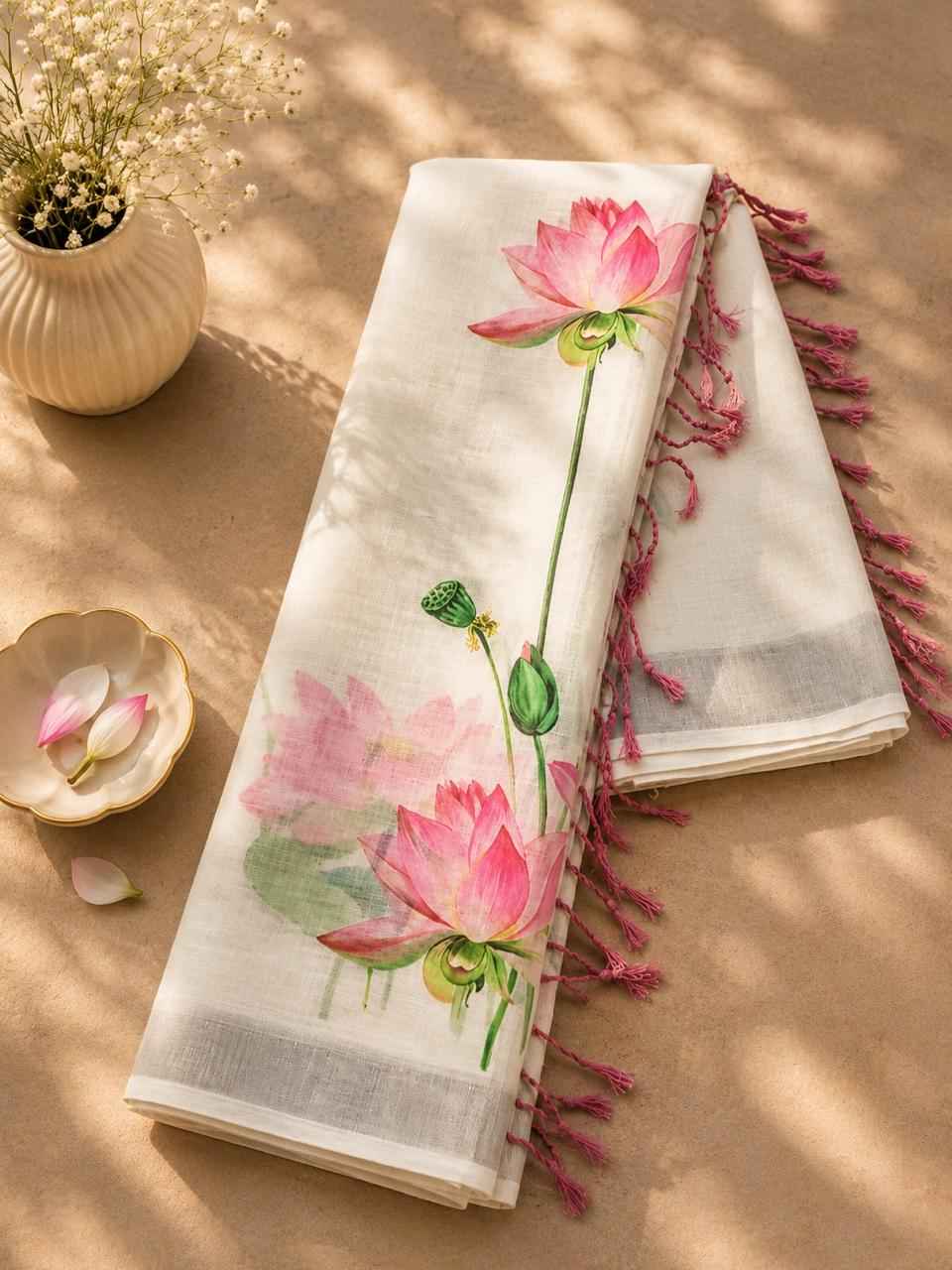 SOFT LINEN DIGITAL PRINTED SAREE 
