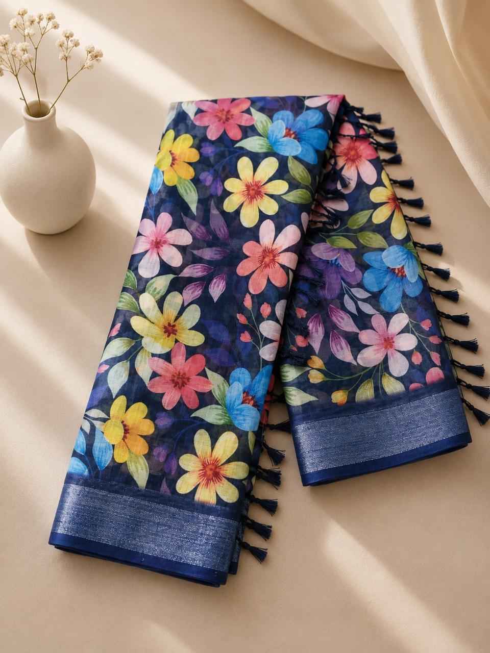 SOFT LINEN DIGITAL PRINTED SAREE 