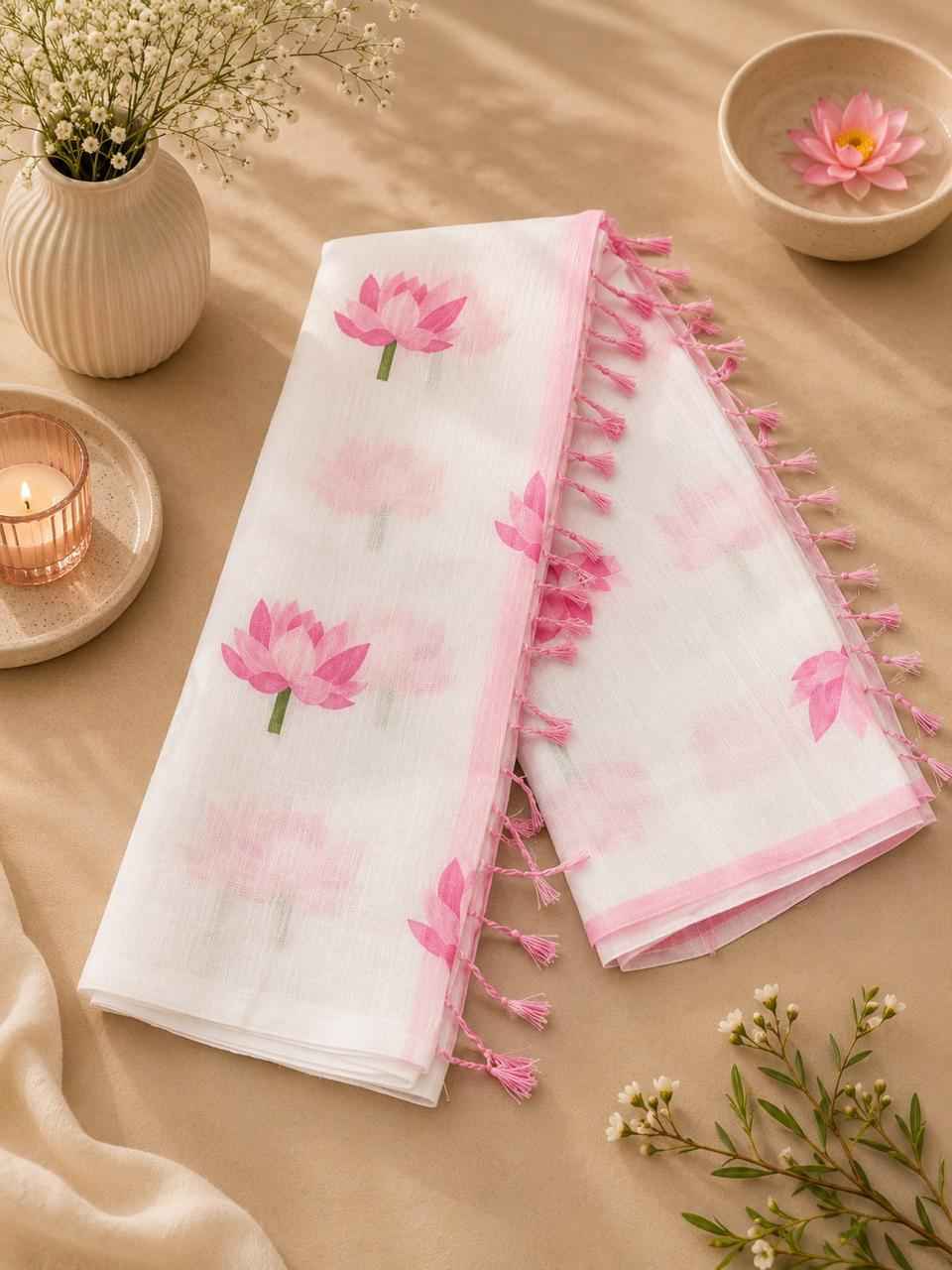 SOFT LINEN DIGITAL PRINTED SAREE 
