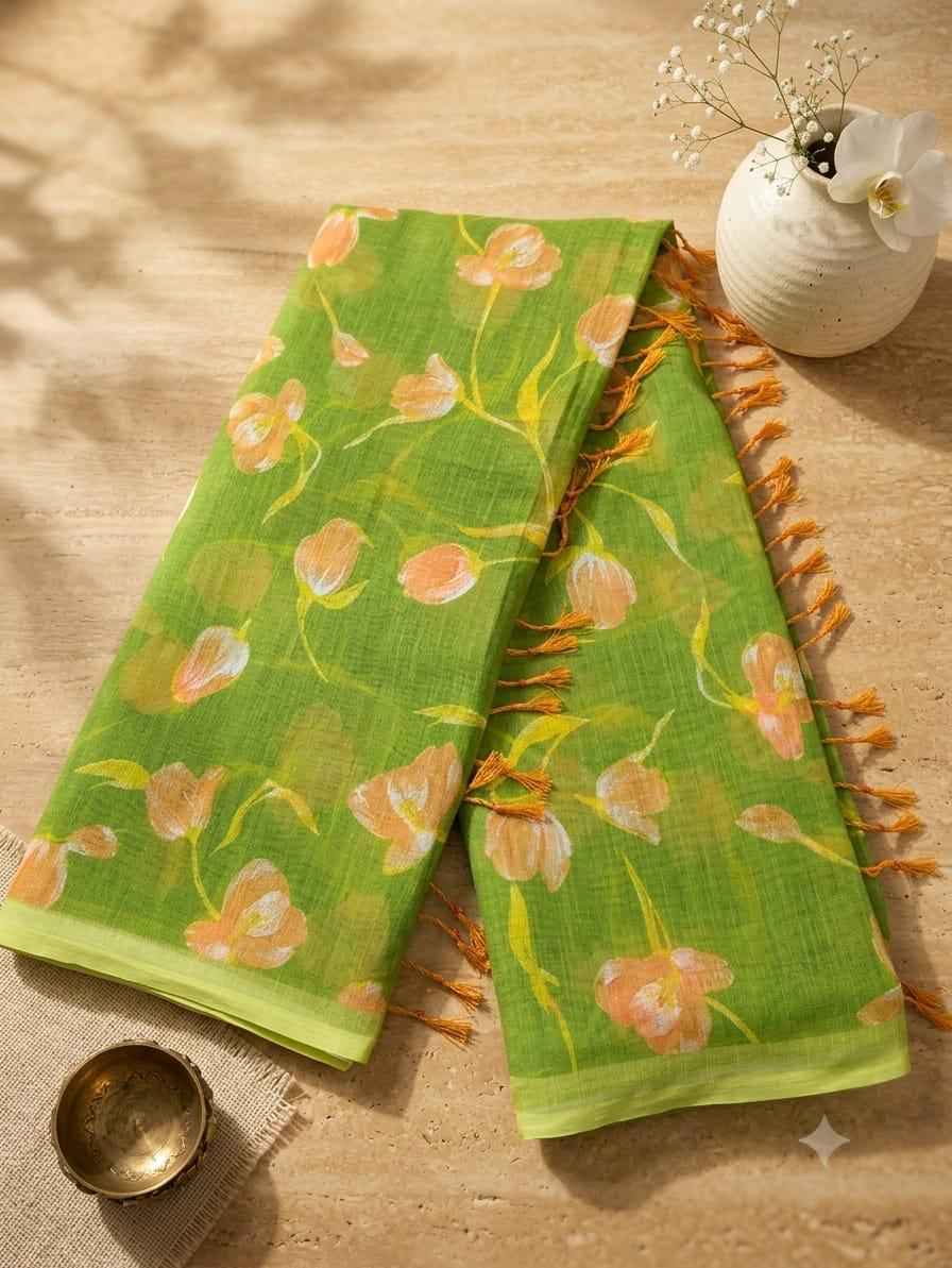 SOFT LINEN DIGITAL PRINTED SAREE 