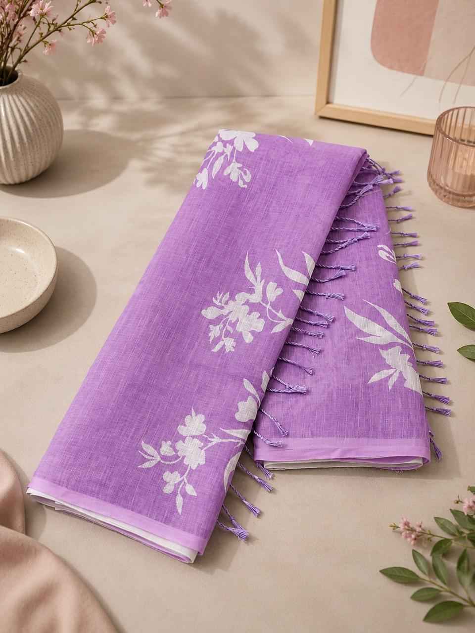 SOFT LINEN DIGITAL PRINTED SAREE 