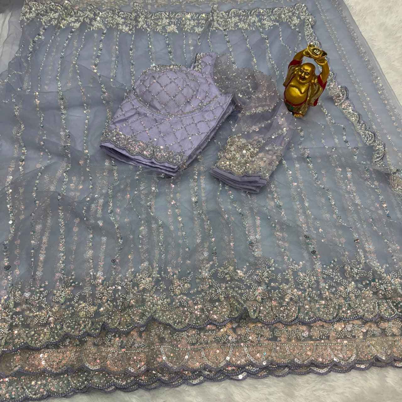 PURE SOFT NET SEQUENCE AND CUTDANA HANDWORK SAREE