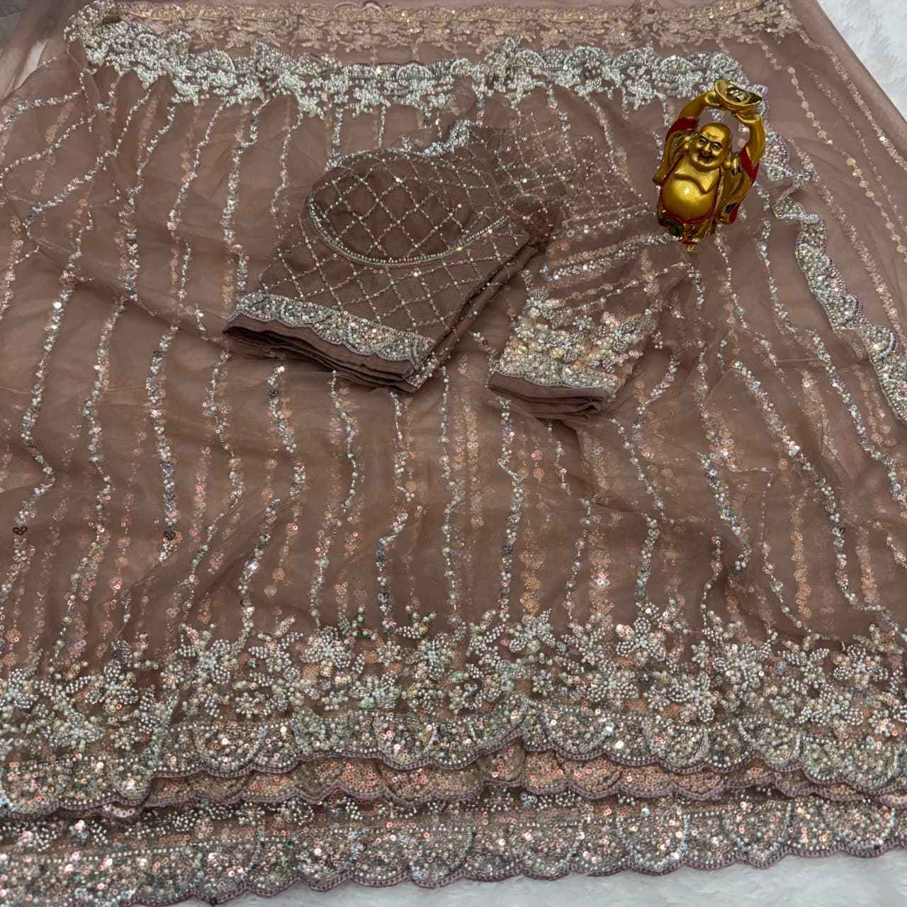 PURE SOFT NET SEQUENCE AND CUTDANA HANDWORK SAREE