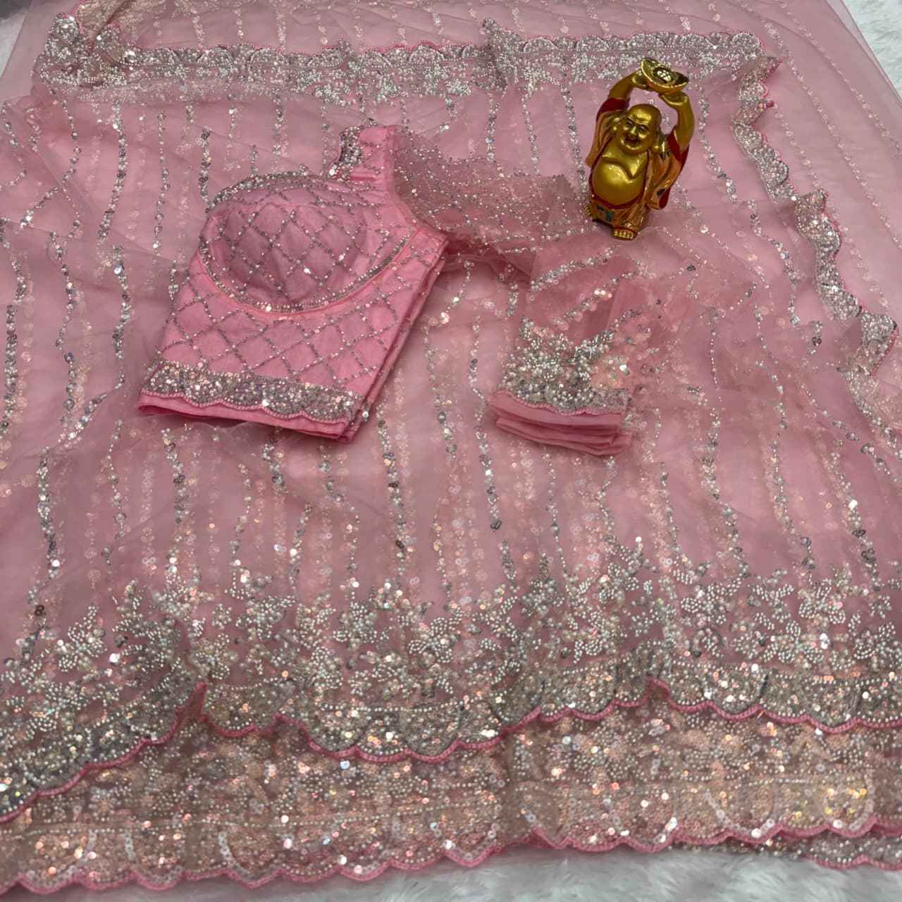 PURE SOFT NET SEQUENCE AND CUTDANA HANDWORK SAREE