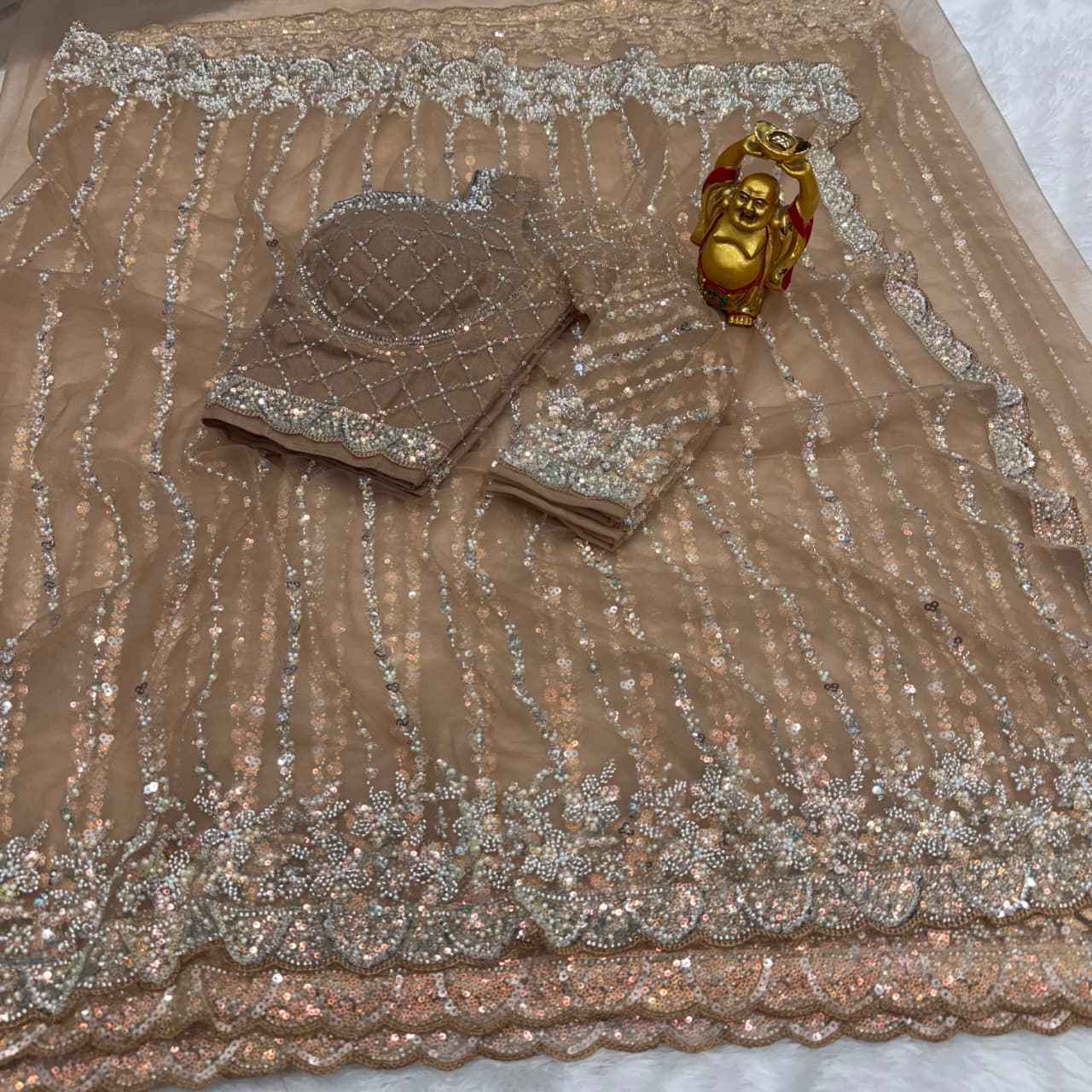 PURE SOFT NET SEQUENCE AND CUTDANA HANDWORK SAREE