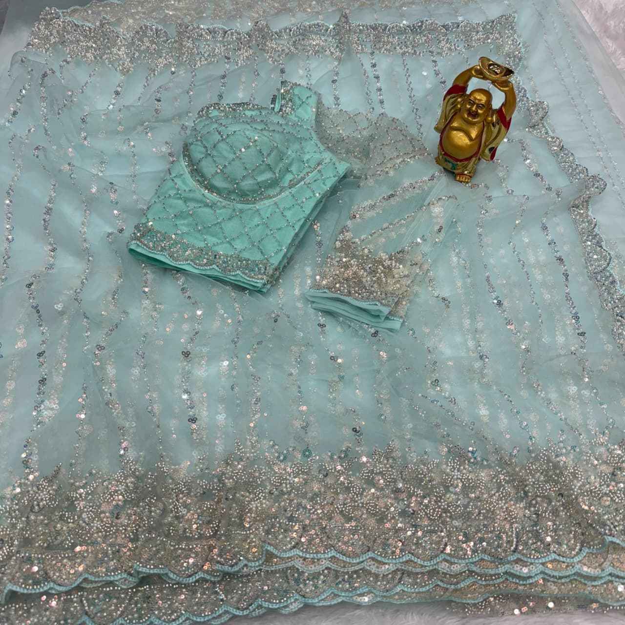 PURE SOFT NET SEQUENCE AND CUTDANA HANDWORK SAREE