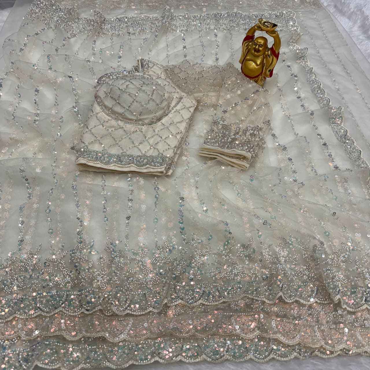 PURE SOFT NET SEQUENCE AND CUTDANA HANDWORK SAREE