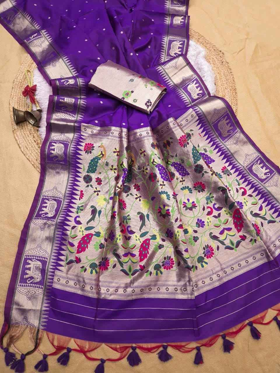 SOFT PAITHANI SILK TEMPLE ZARI WEAVING SAREE