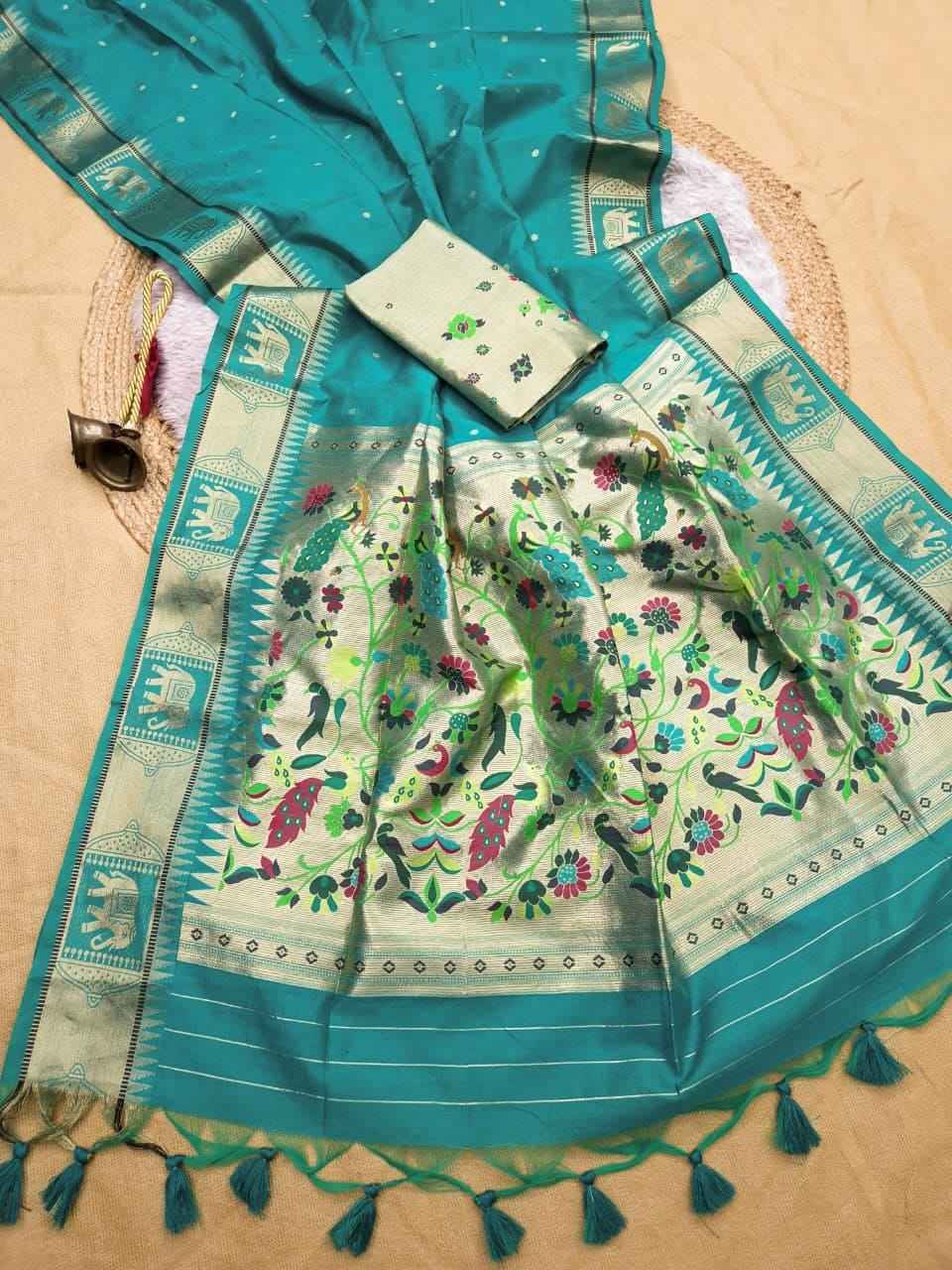 SOFT PAITHANI SILK TEMPLE ZARI WEAVING SAREE