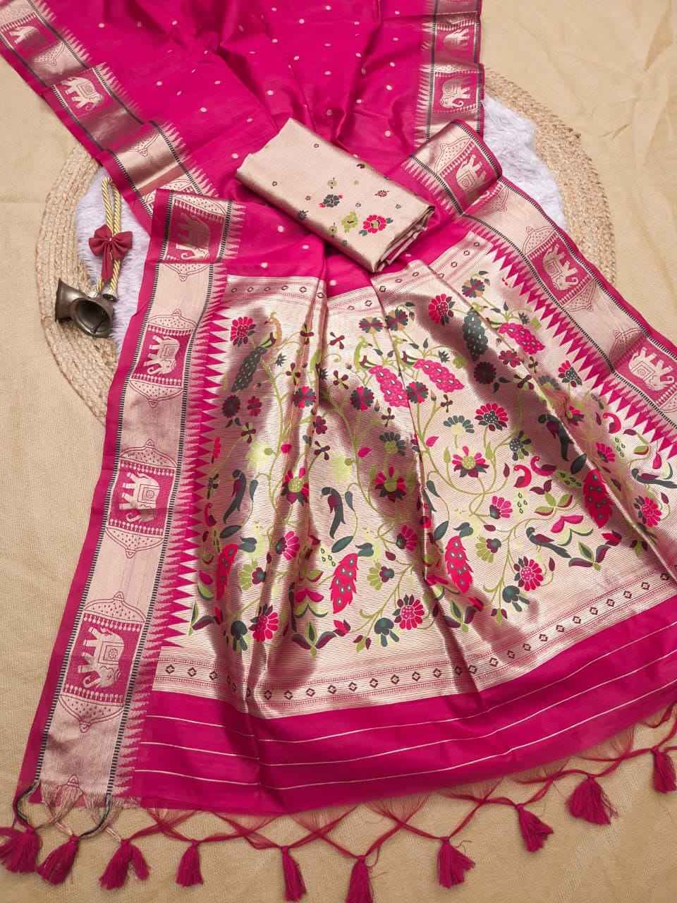 SOFT PAITHANI SILK TEMPLE ZARI WEAVING SAREE