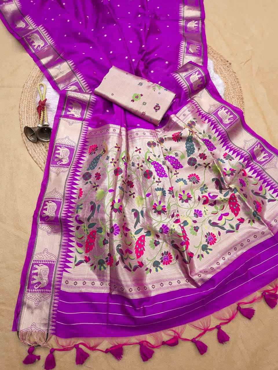 SOFT PAITHANI SILK TEMPLE ZARI WEAVING SAREE
